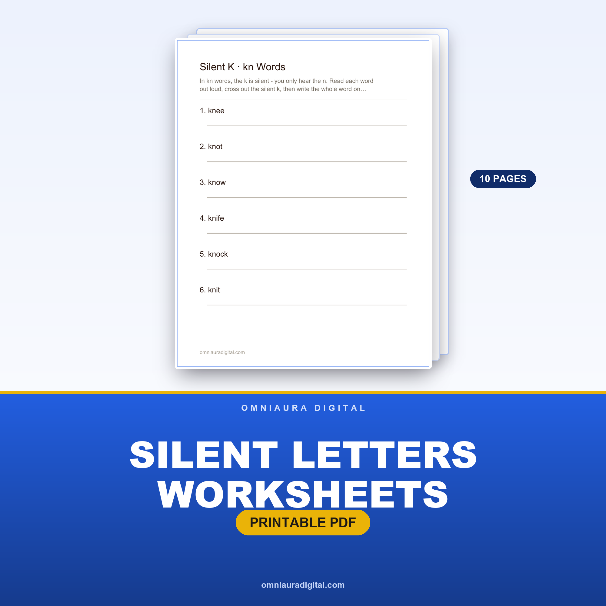 Silent Letters Worksheets — kn, wr, mb and Friends (Grades 1-3)