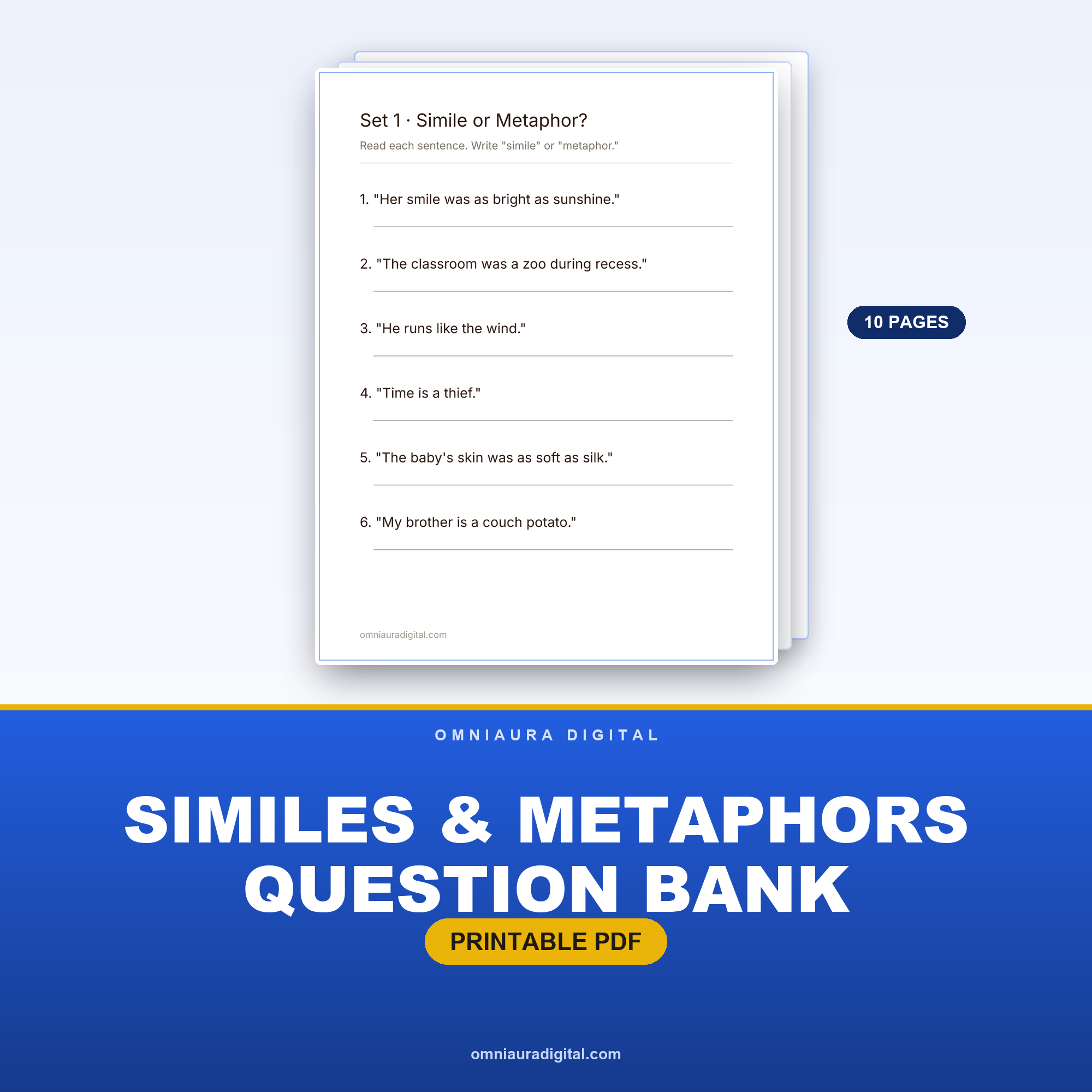 Similes & Metaphors Question Bank — 60 Practice Questions (Grades 3-6)