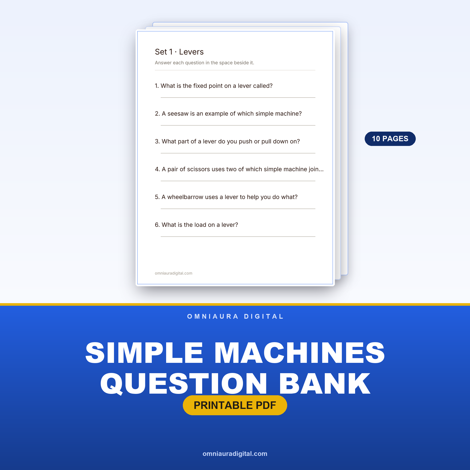 Simple Machines Question Bank — 60 Practice Questions (Grades 3-6)