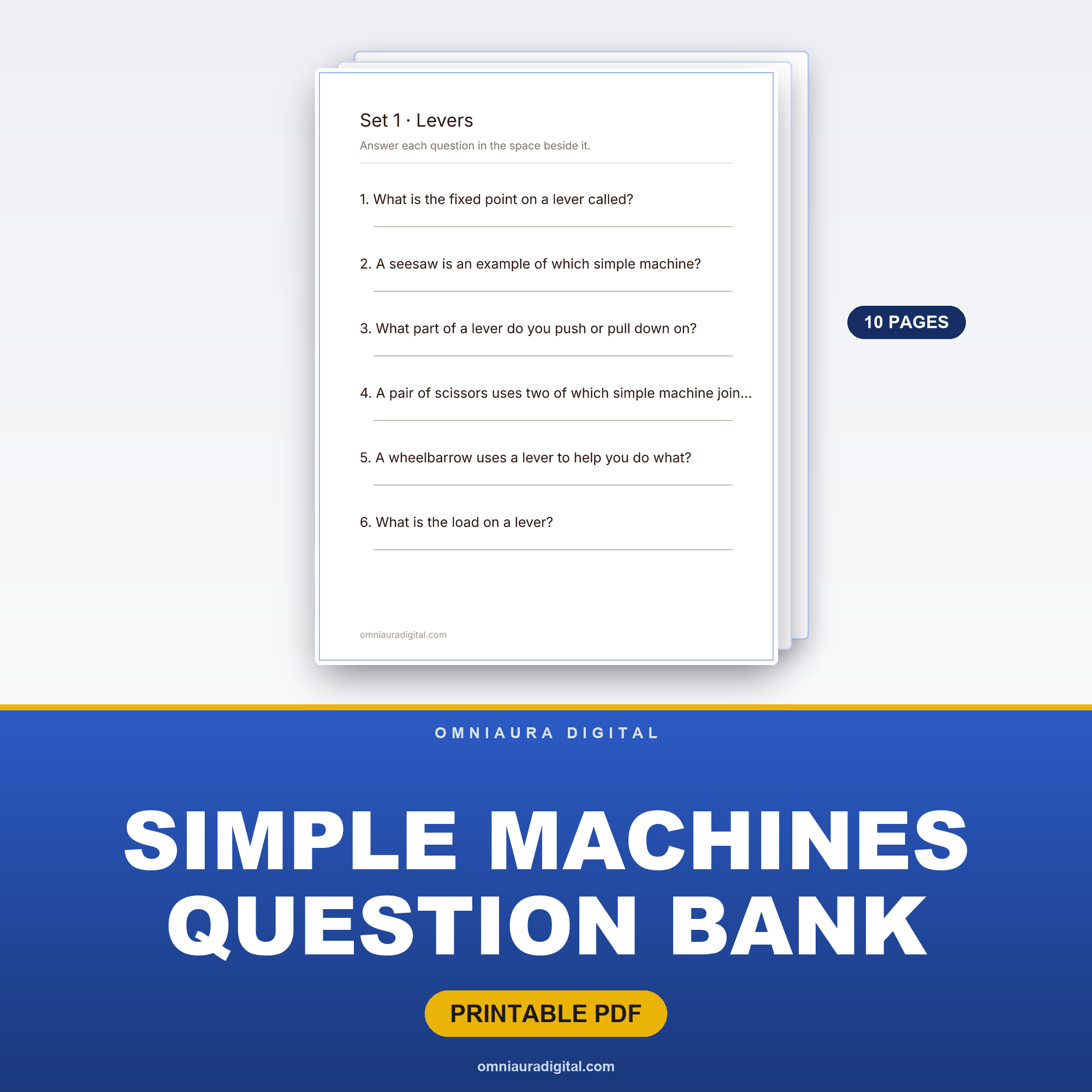 Simple Machines Question Bank — 60 Practice Questions (Grades 3-6)