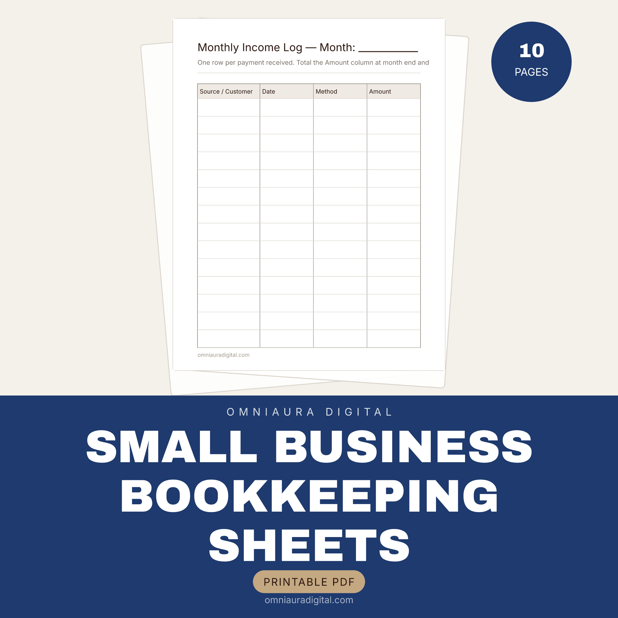 Small Business Bookkeeping Sheets — Printable Income, Expense, Mileage & Tax Prep Pages