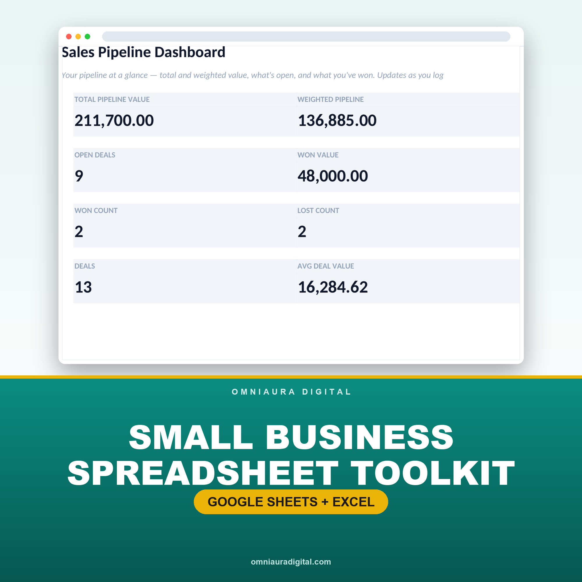 Small Business Spreadsheet Toolkit — 9 Workbooks (Excel)