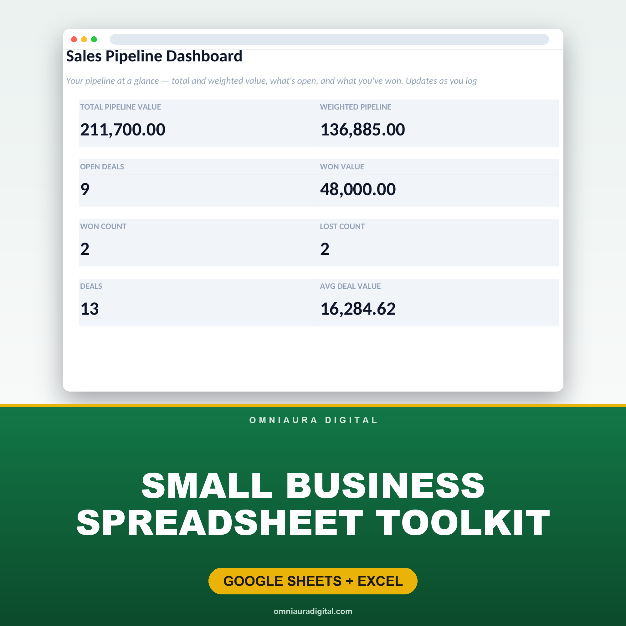Small Business Spreadsheet Toolkit — 9 Workbooks (Excel)