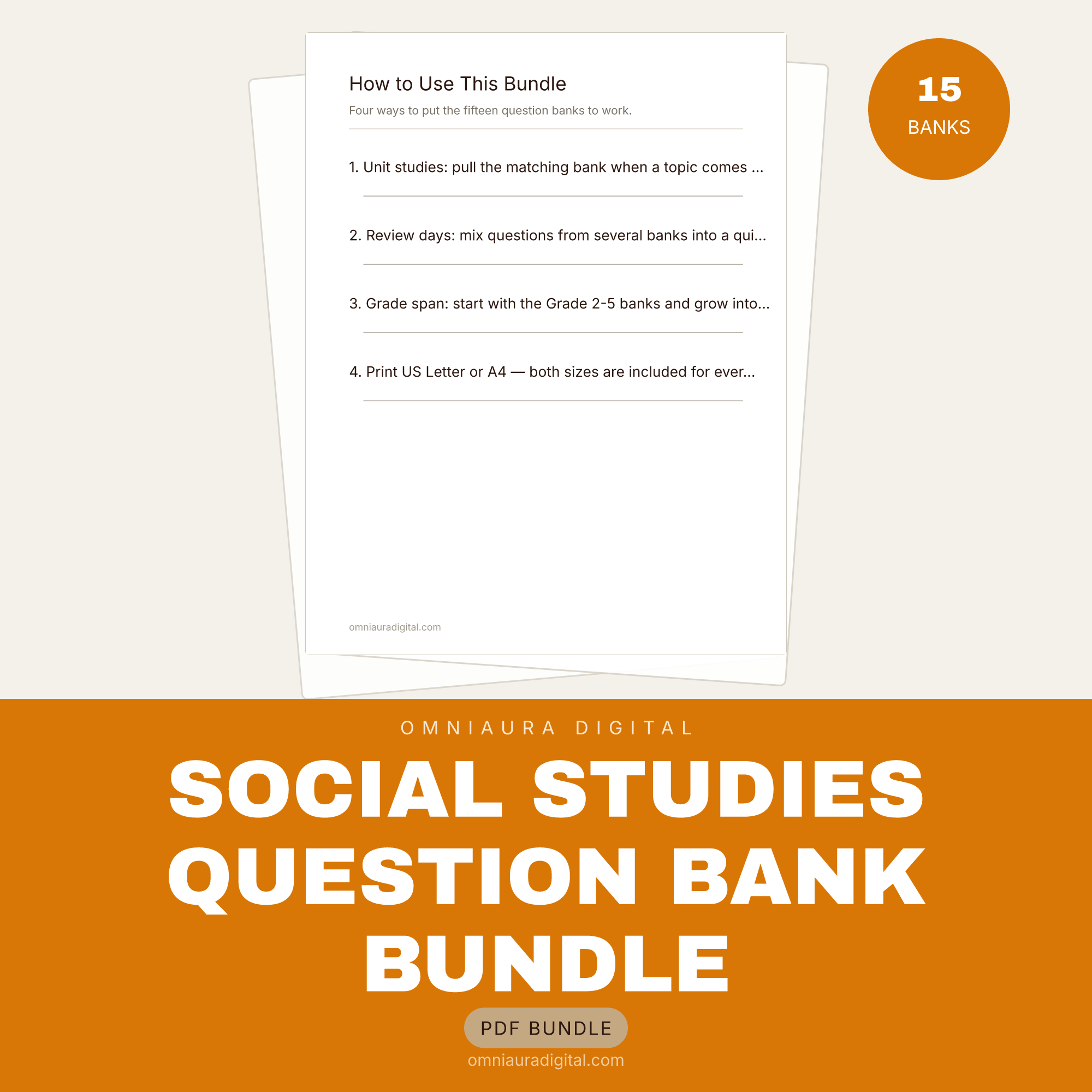 Social Studies Question Bank Bundle — 15 Topics, 900 Questions (Grades 2-7)