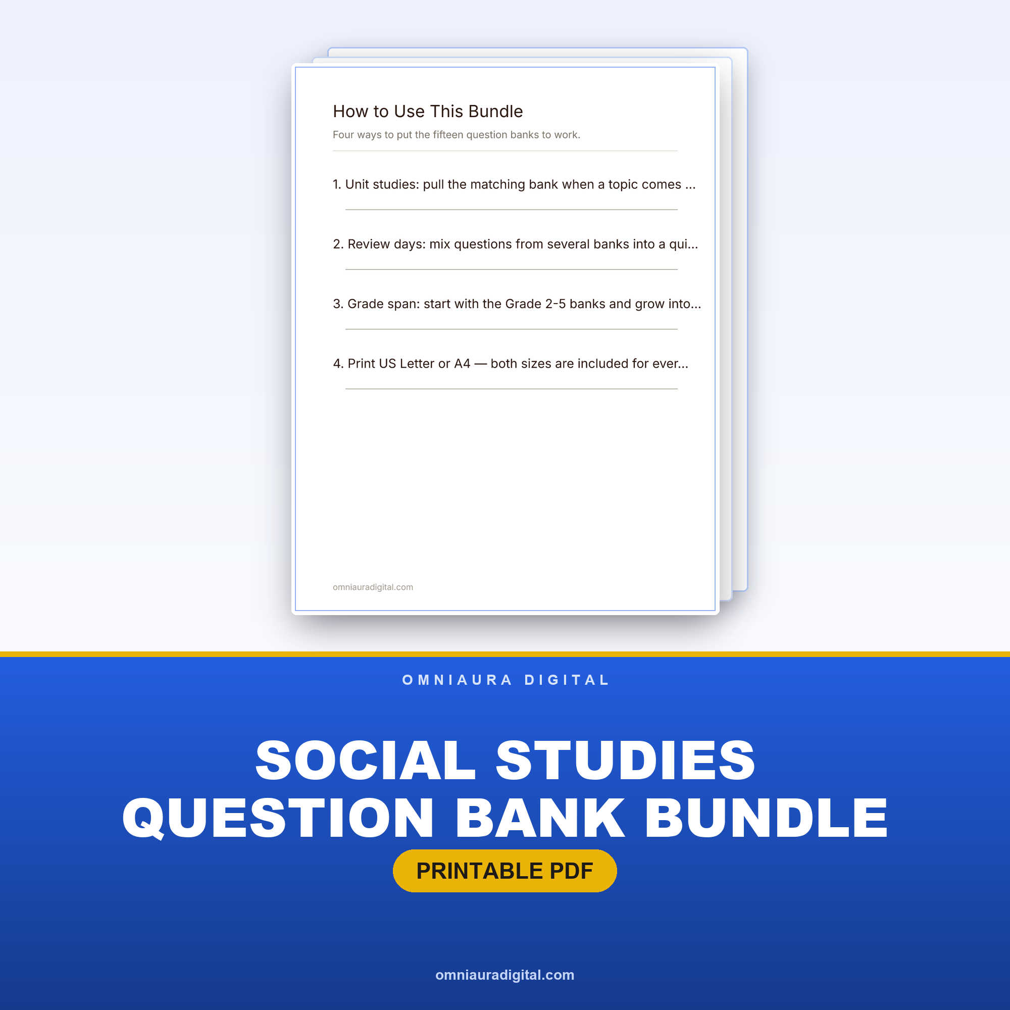 Social Studies Question Bank Bundle — 15 Topics, 900 Questions (Grades 2-7)