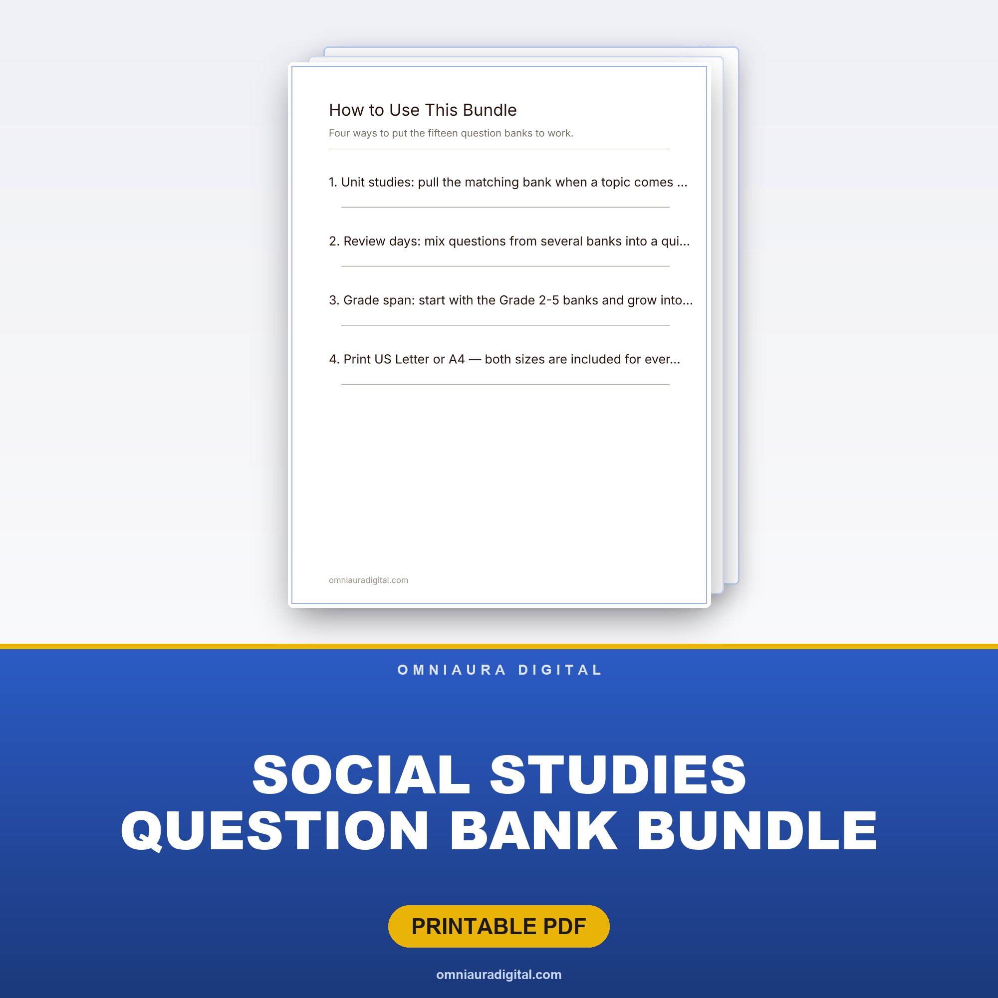Social Studies Question Bank Bundle — 15 Topics, 900 Questions (Grades 2-7)