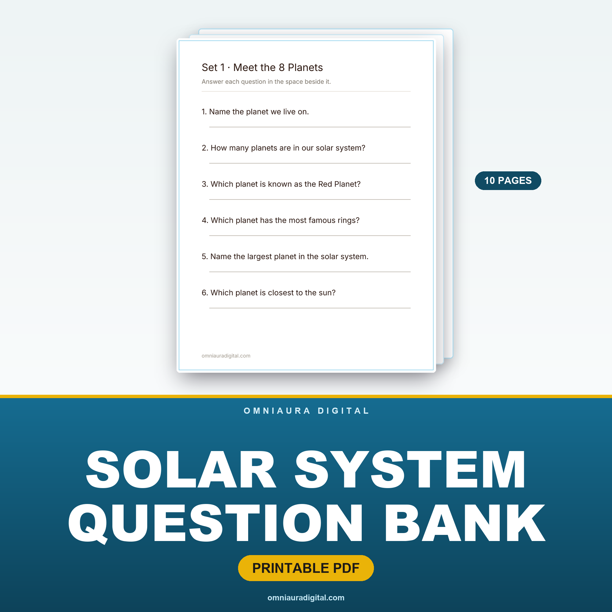 Solar System Question Bank — 60 Practice Questions (Grades 2-5)