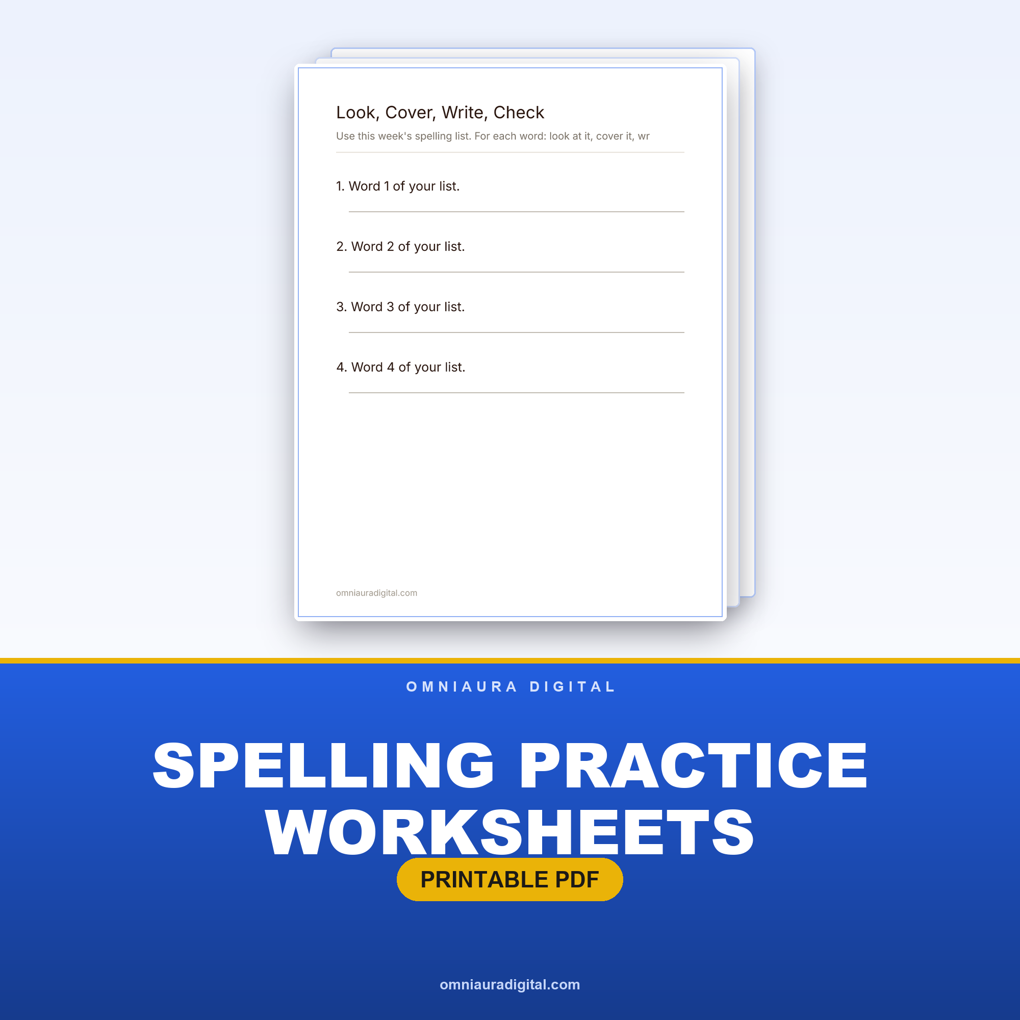 Spelling Practice Worksheets — Any List, Five Ways