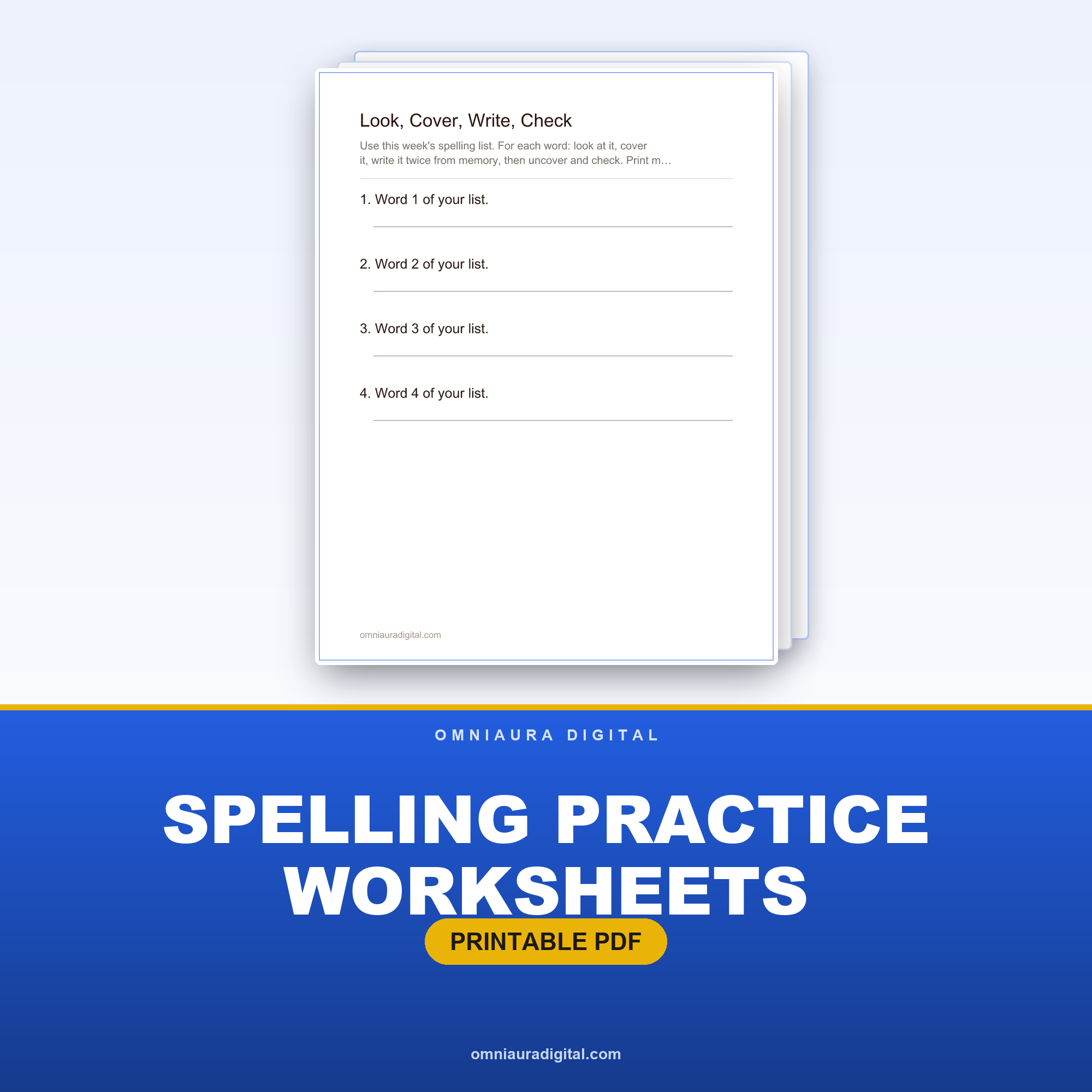 Spelling Practice Worksheets — Any List, Five Ways