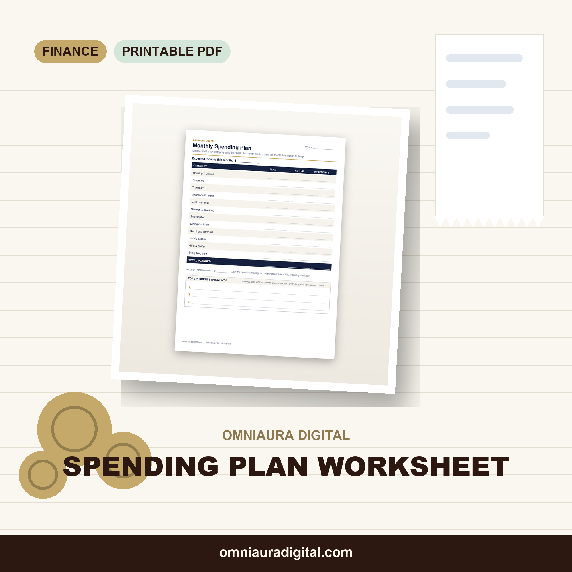 Spending Plan Worksheet — Printable Monthly Money Plan