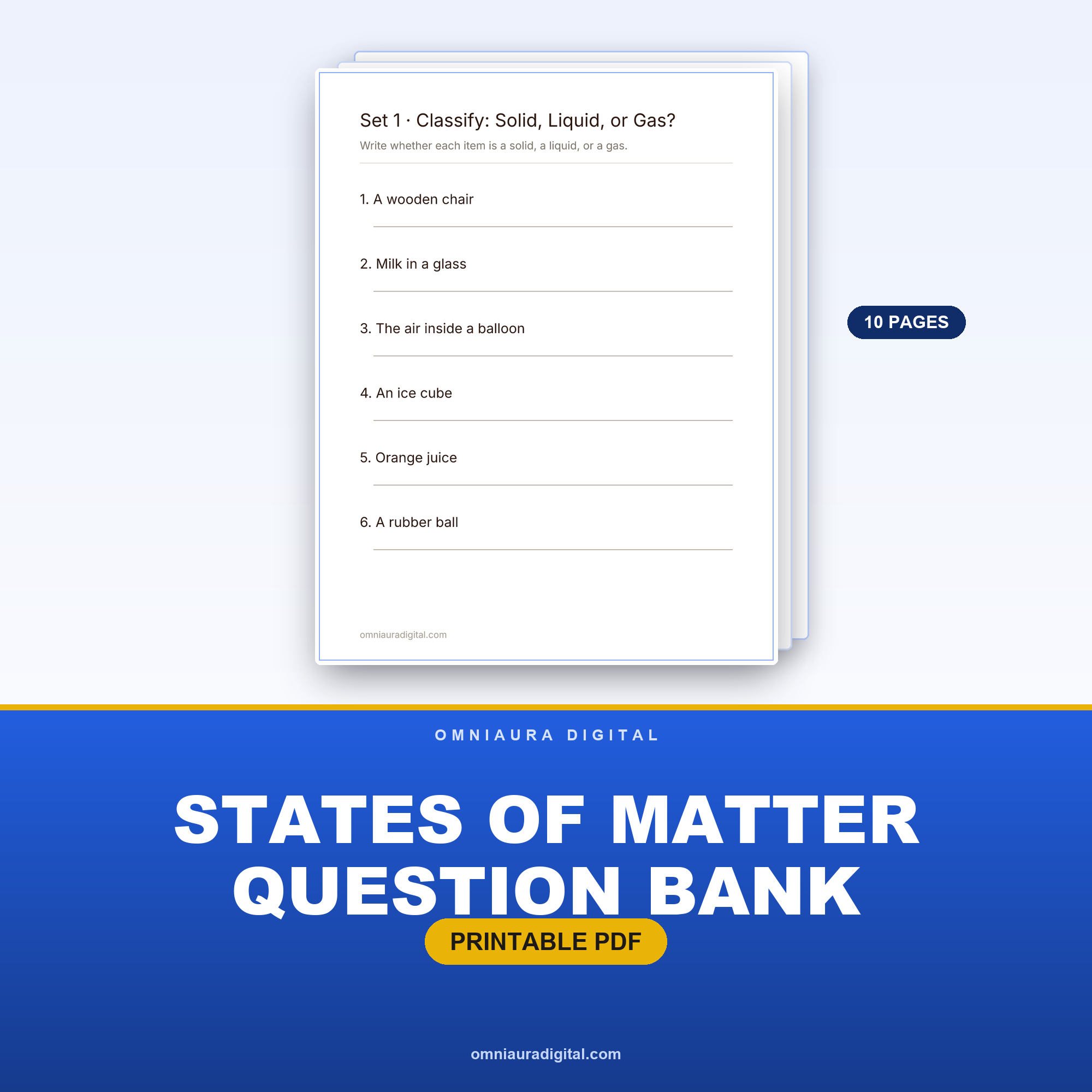 States of Matter Question Bank — 60 Practice Questions (Grades 2-5)
