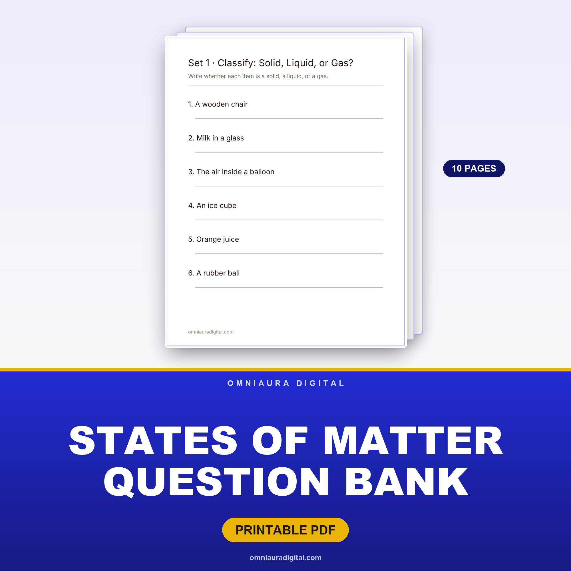 States of Matter Question Bank — 60 Practice Questions (Grades 2-5)