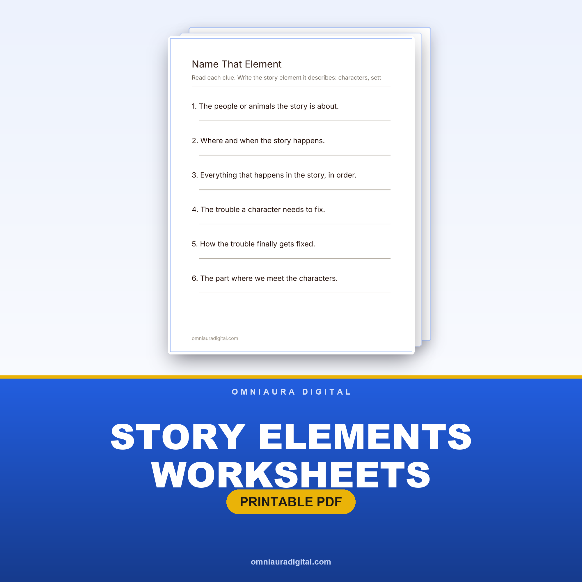 Story Elements Worksheets — Characters, Setting, Plot