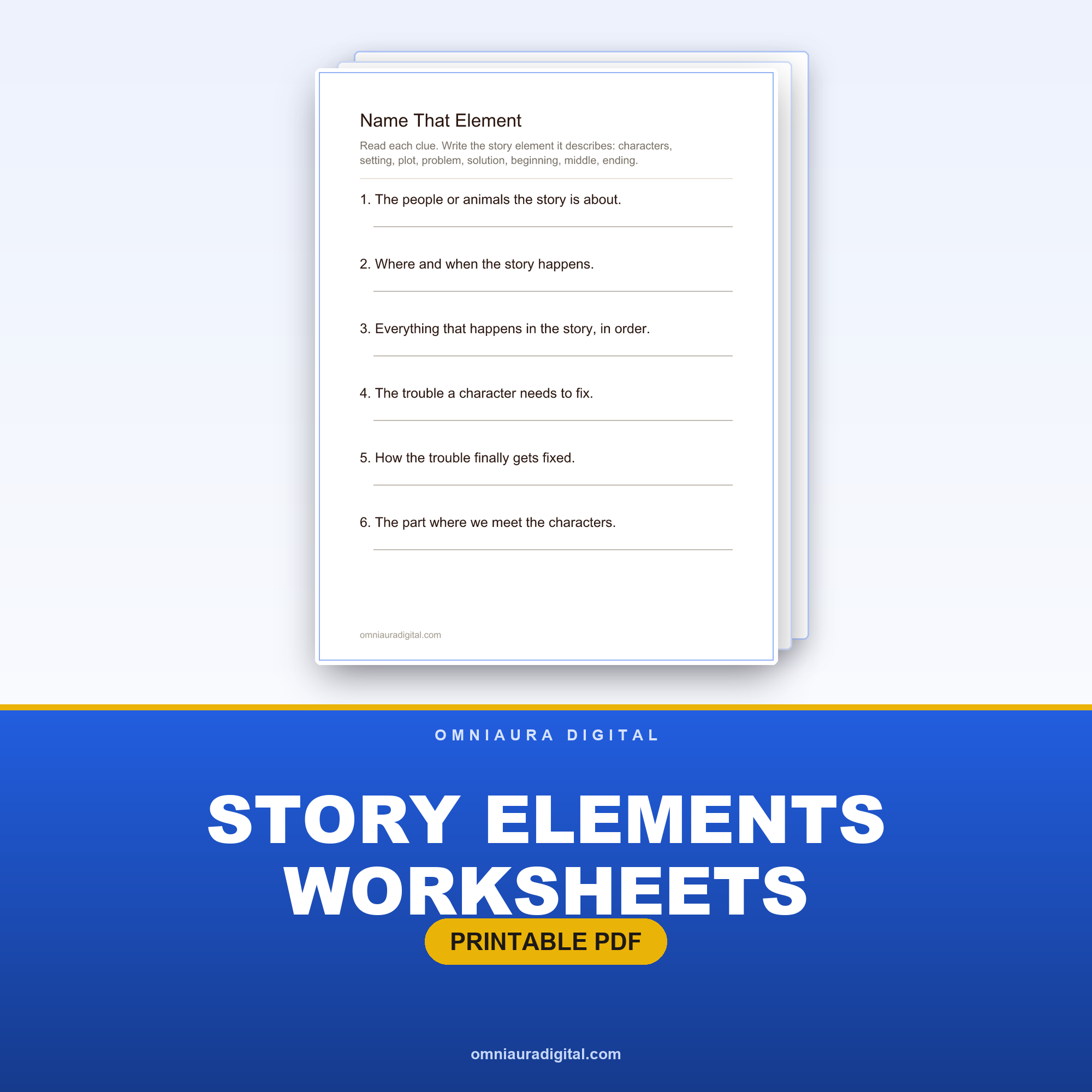 Story Elements Worksheets — Characters, Setting, Plot