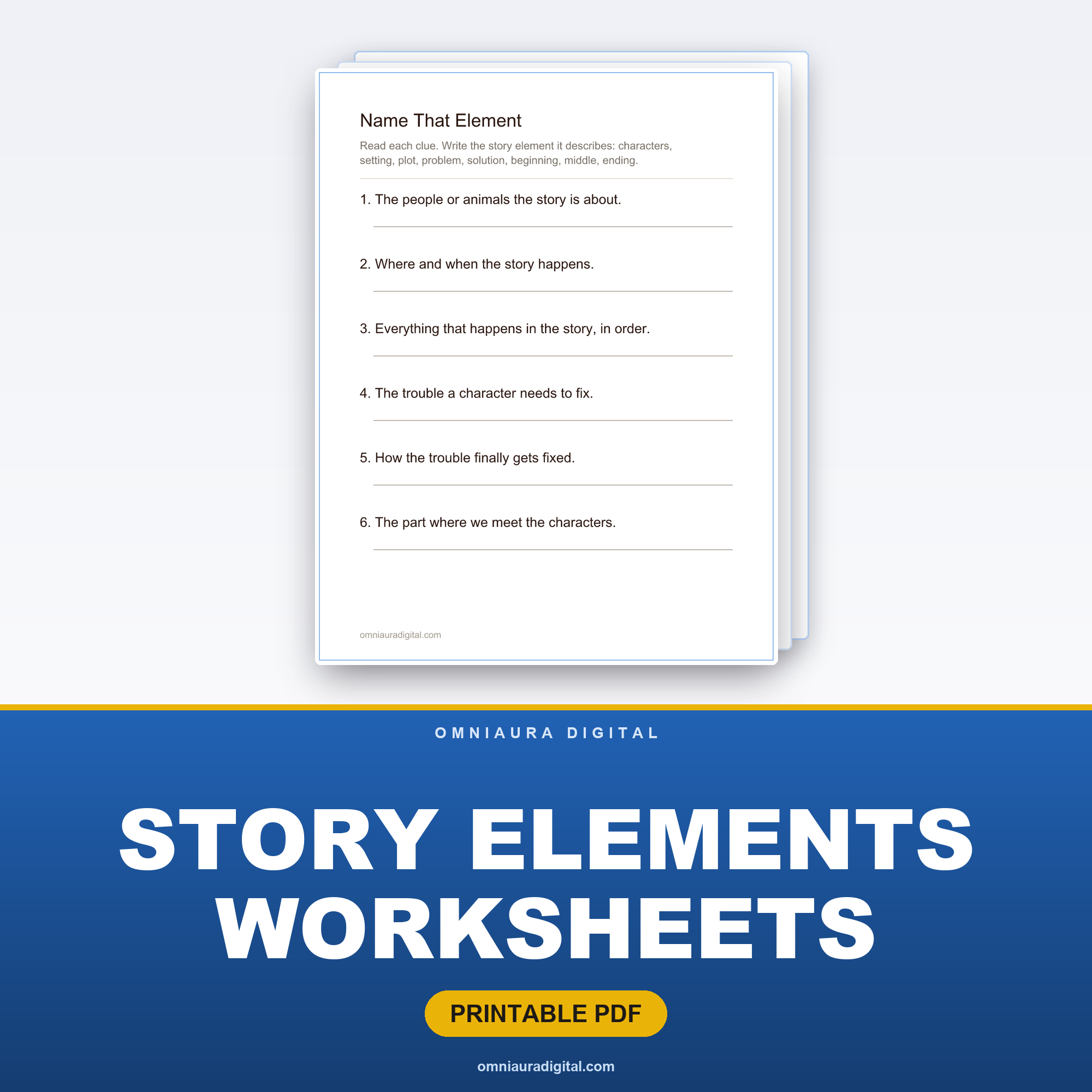 Story Elements Worksheets — Characters, Setting, Plot