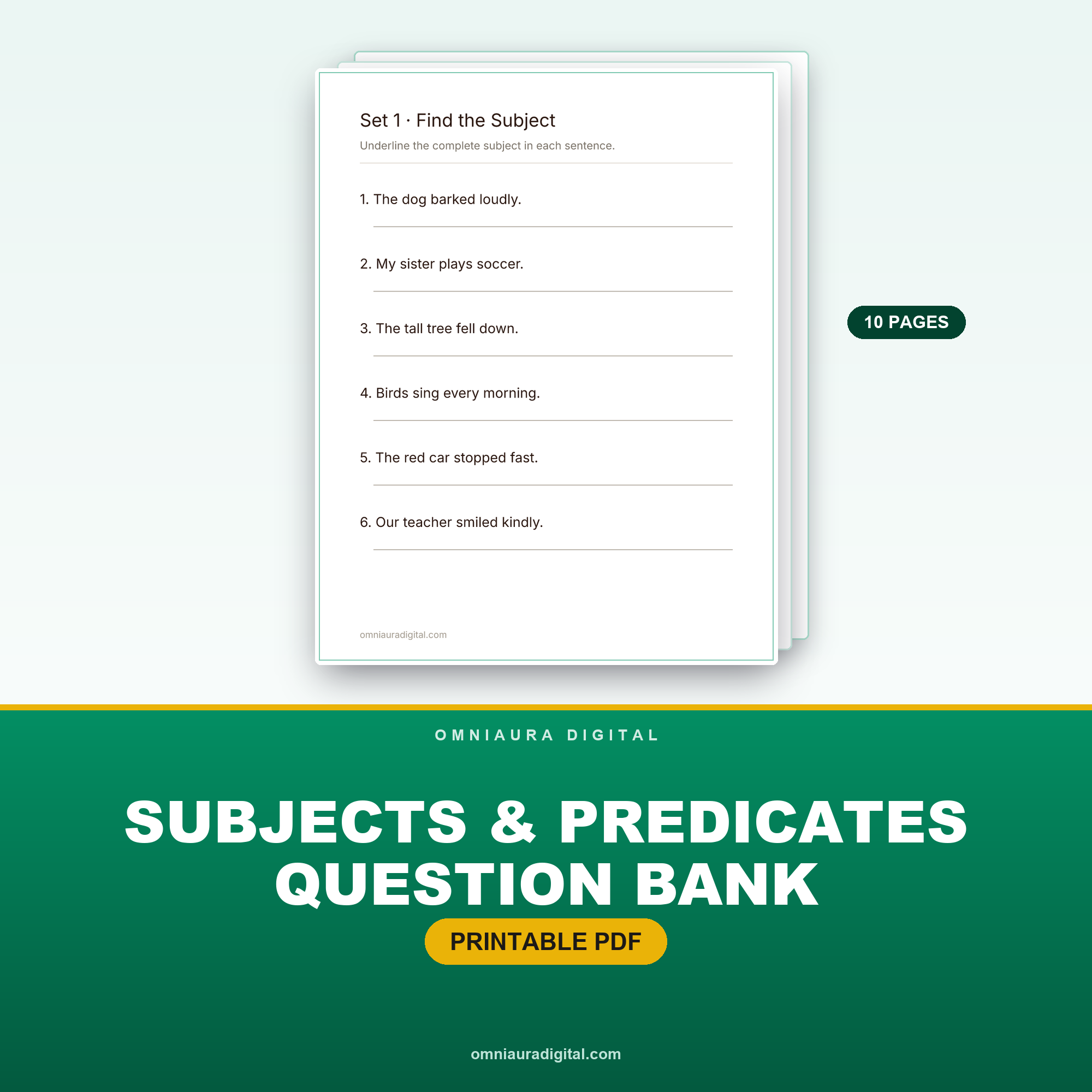Subjects & Predicates Question Bank — 60 Questions (Grades 3-5)