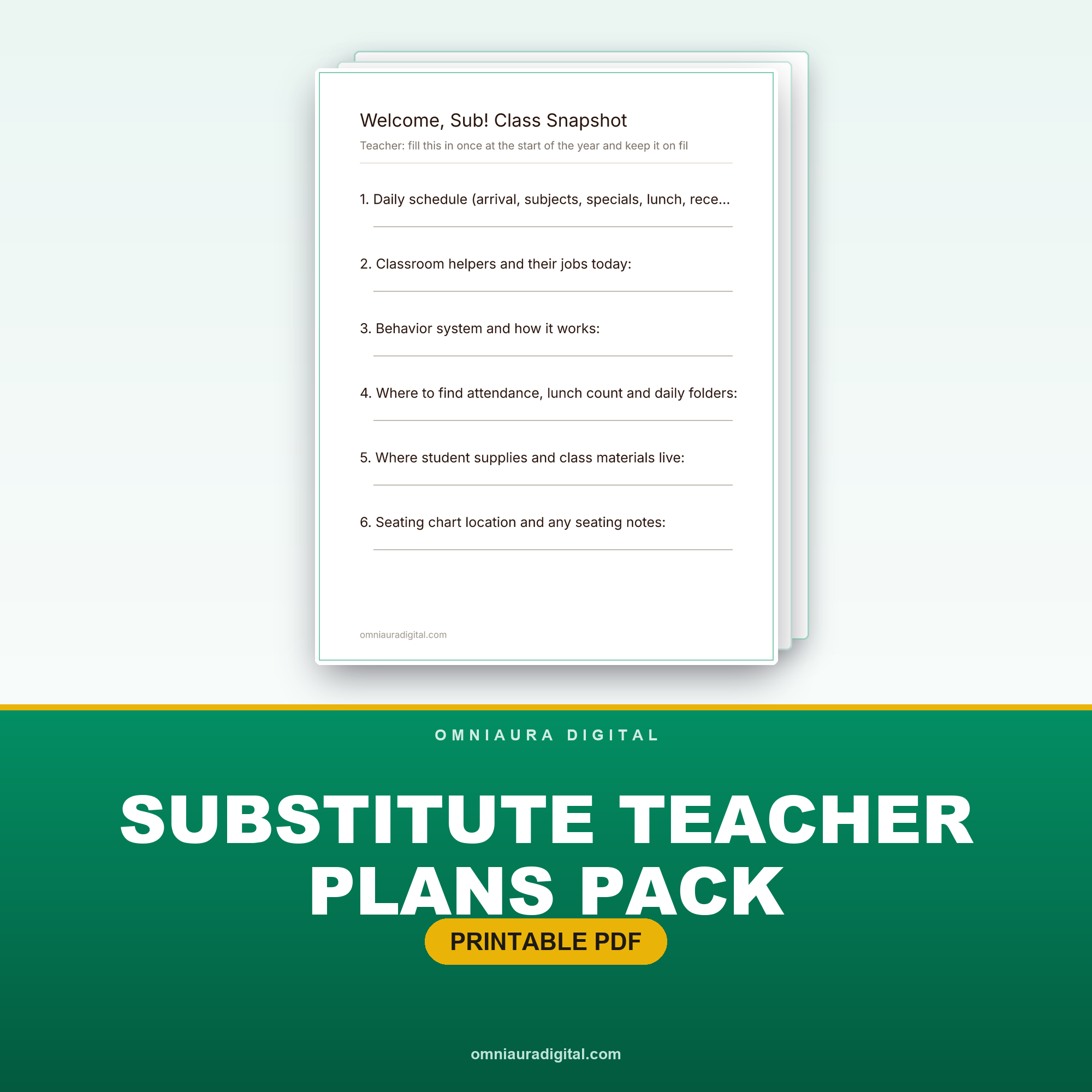 Substitute Teacher Plans Pack — The Emergency Sub Folder (K-3)