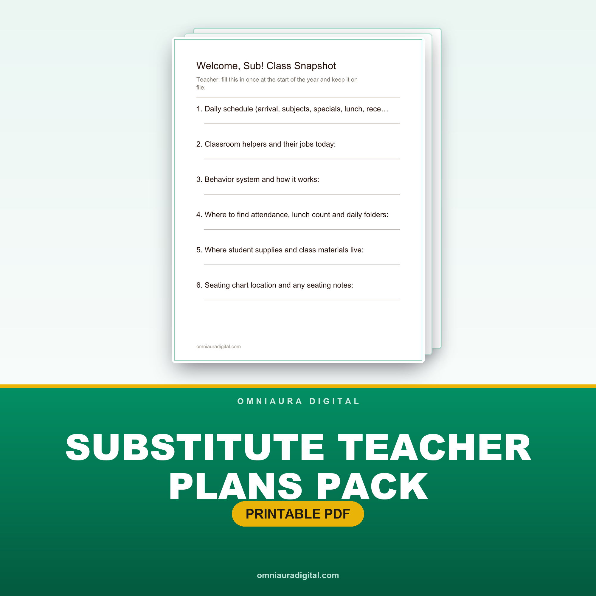 Substitute Teacher Plans Pack — The Emergency Sub Folder (K-3)