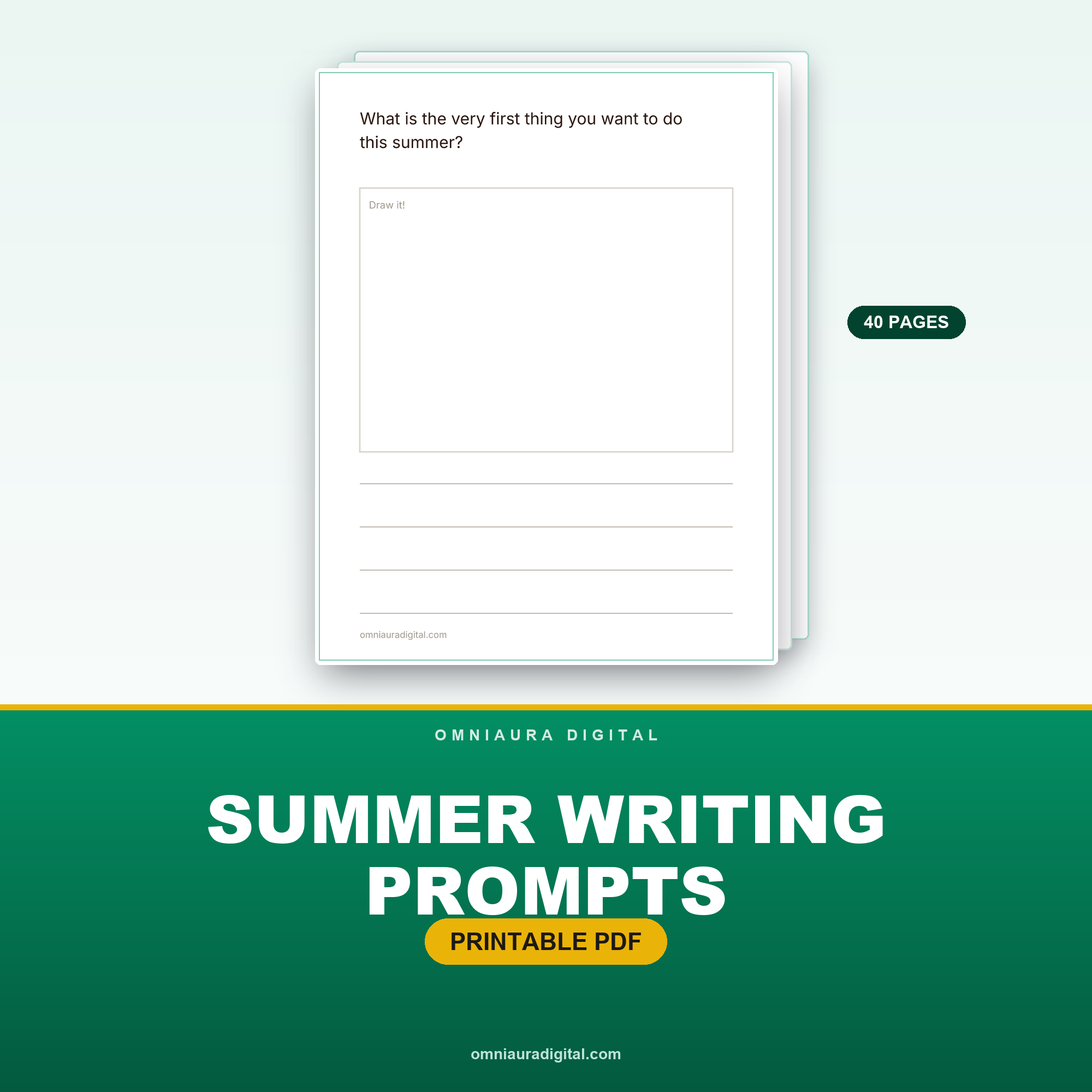 Summer Writing Prompts — 40 Journal Pages (Grades 1-3)