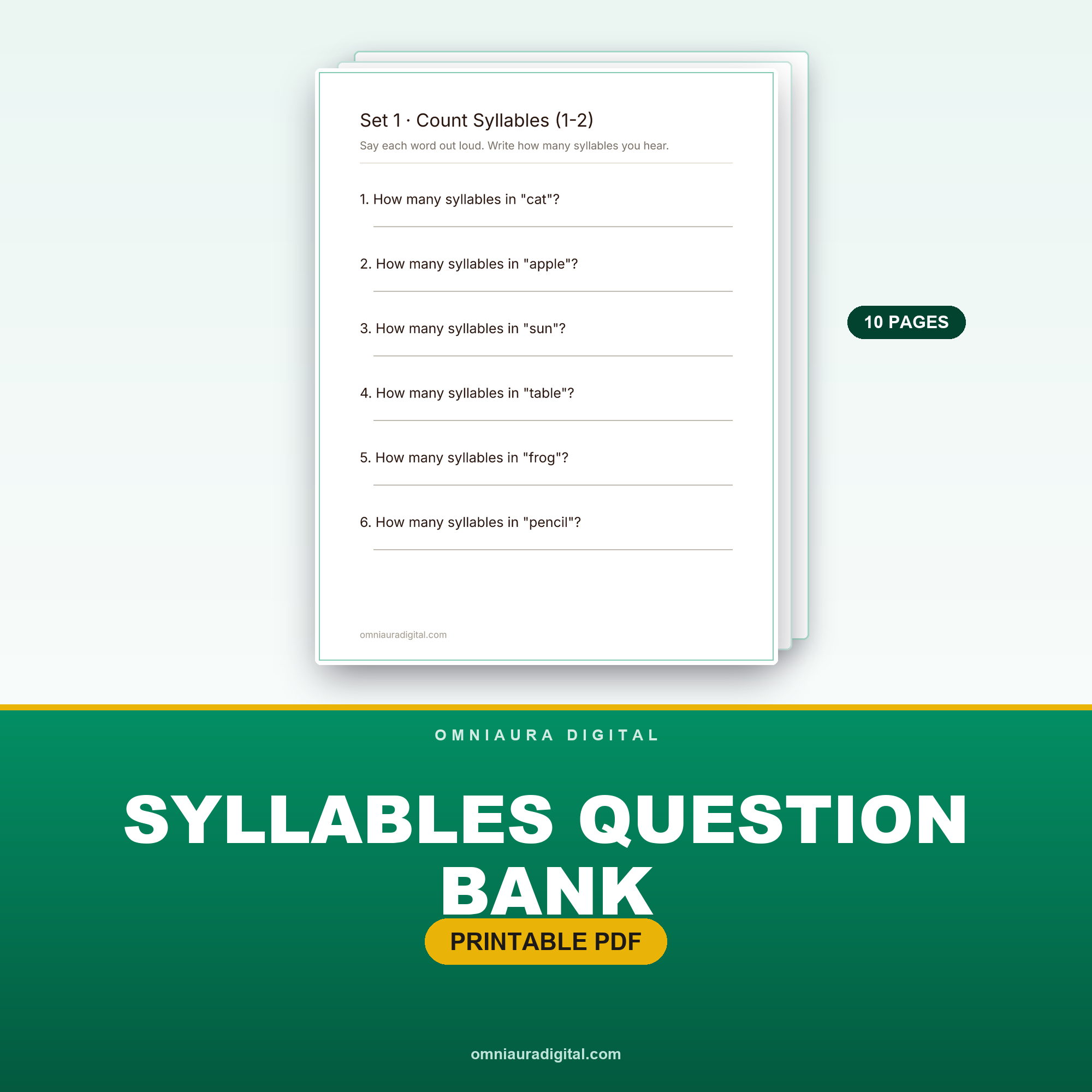 Syllables Question Bank — 60 Questions (Grades 1-3)