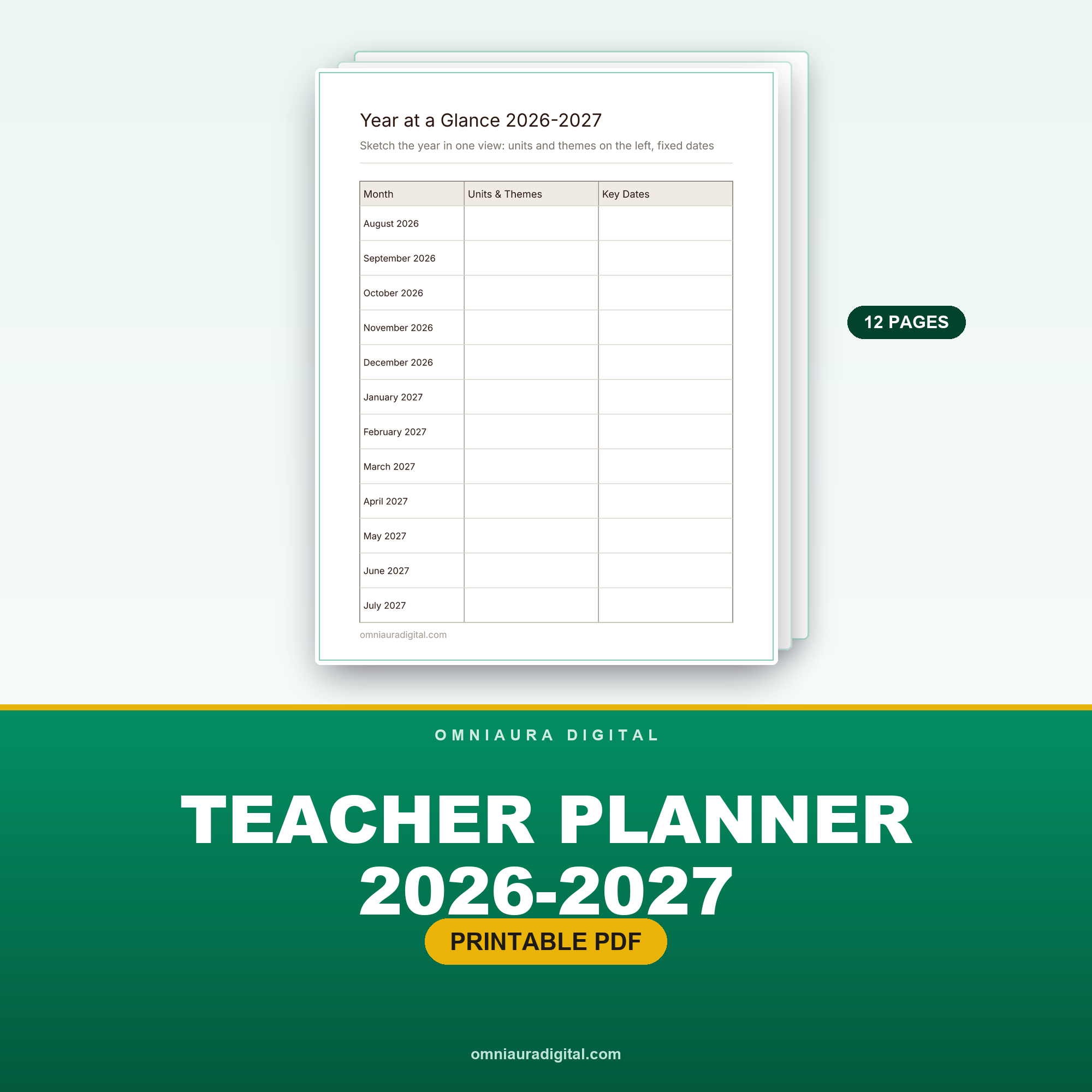 Teacher Planner 2026-2027 — Lesson Plans & Gradebook PDF