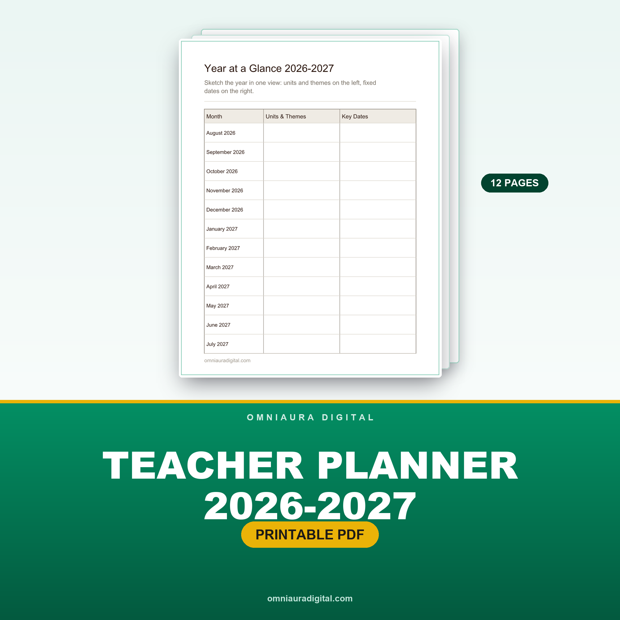 Teacher Planner 2026-2027 — Lesson Plans & Gradebook PDF
