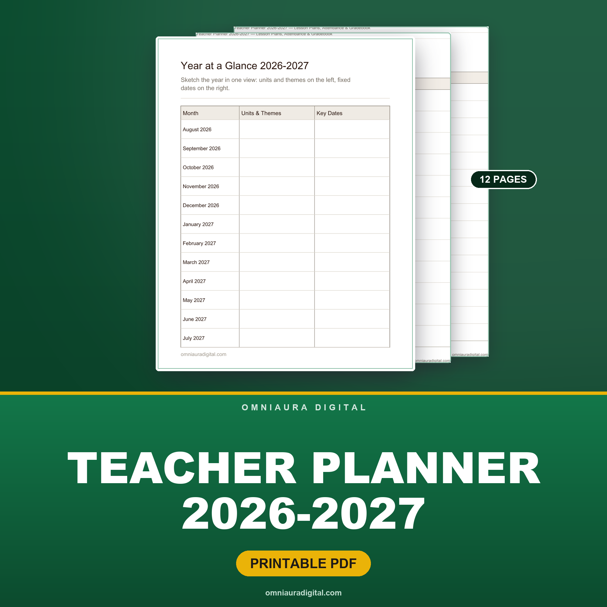 Teacher Planner 2026-2027 — Lesson Plans & Gradebook PDF