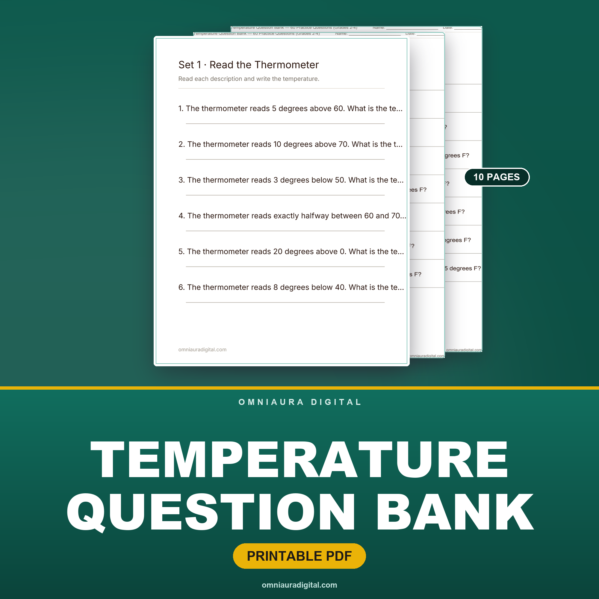 Temperature Question Bank — 60 Practice Questions (Grades 2-4)