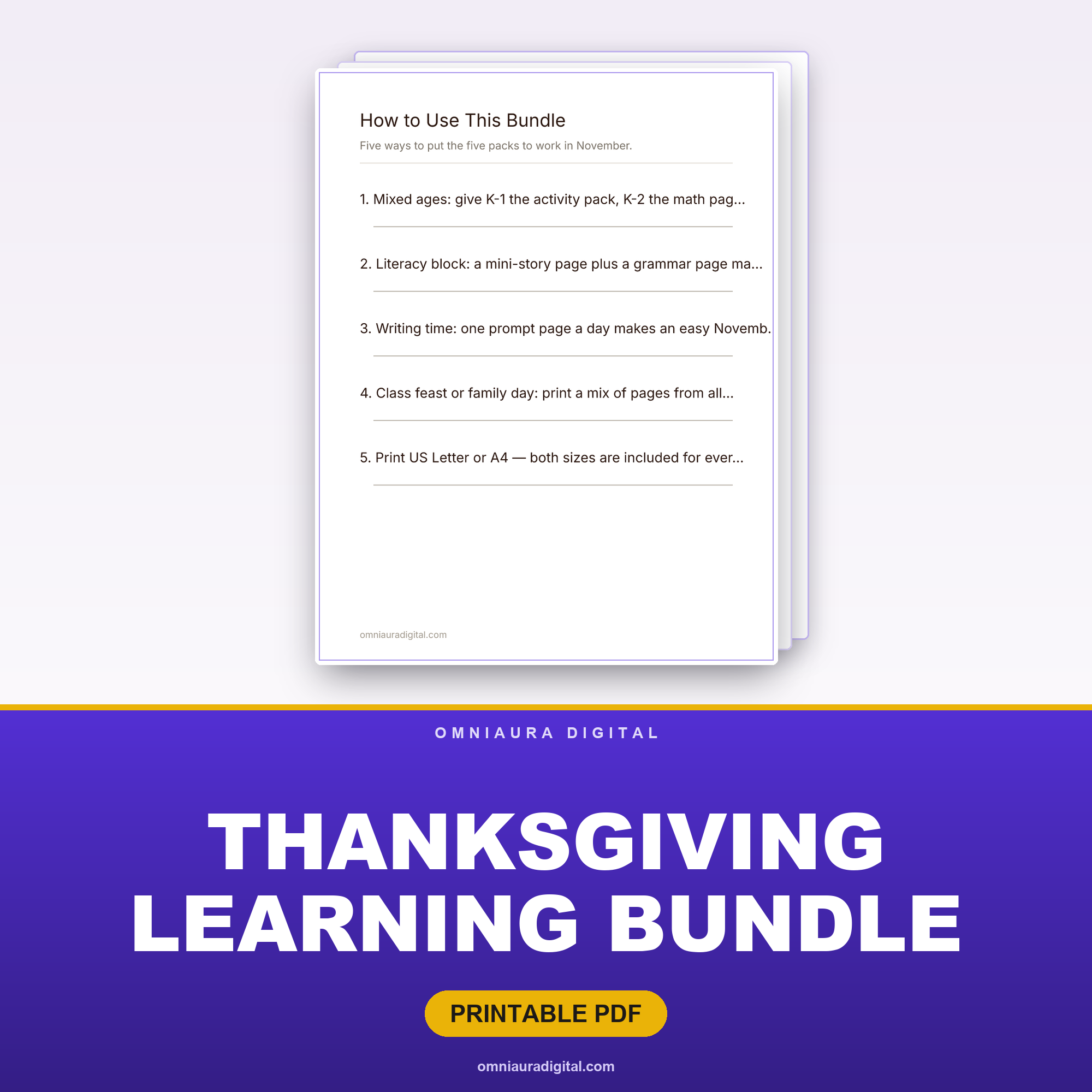 Thanksgiving Learning Bundle — 5 Complete Packs (K-4)