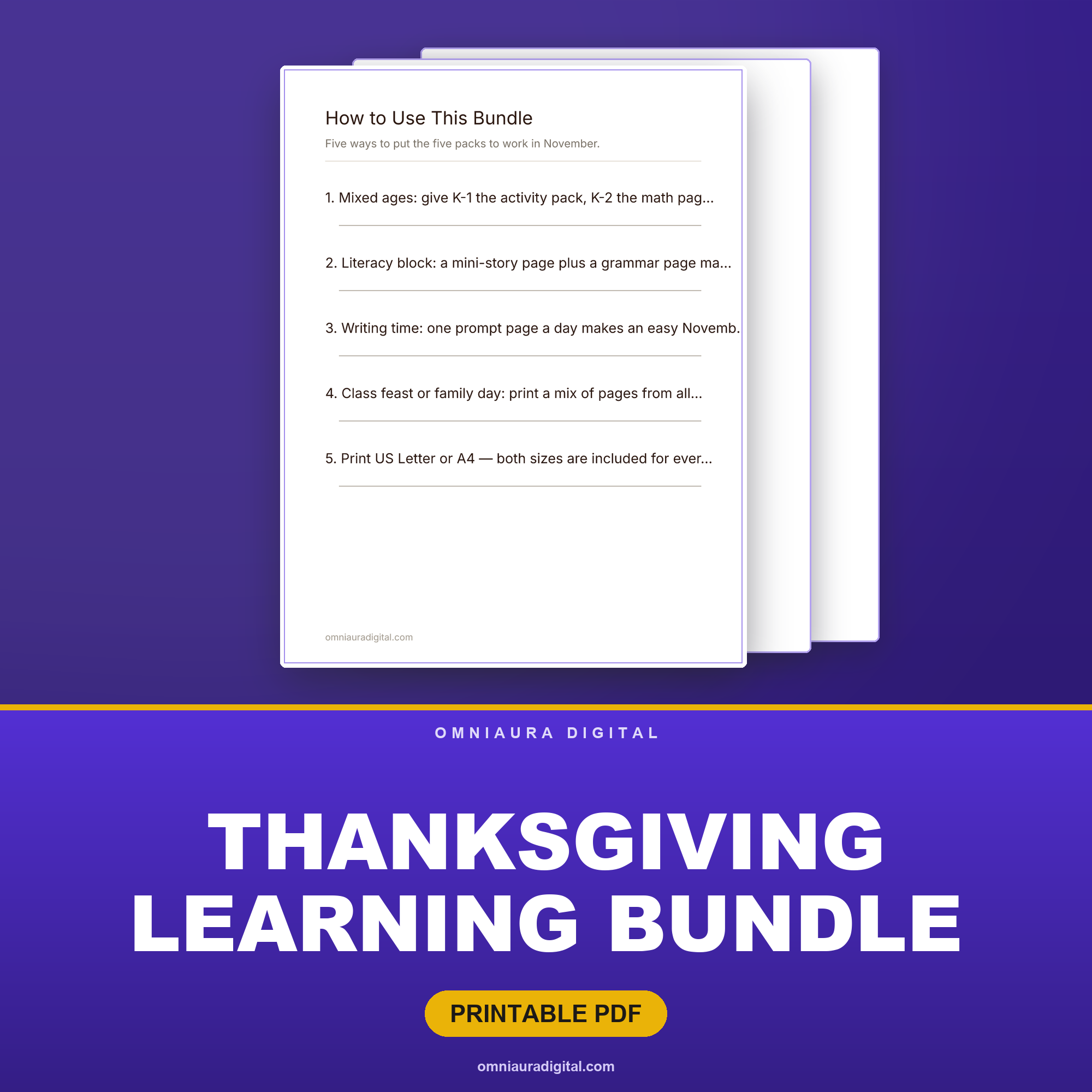 Thanksgiving Learning Bundle — 5 Complete Packs (K-4)