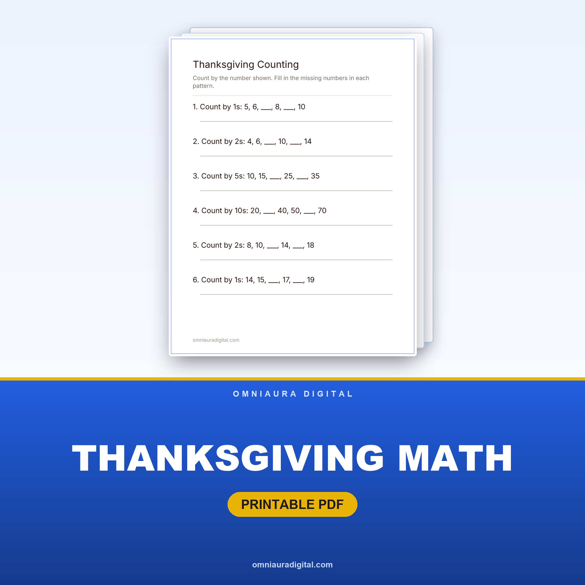 Thanksgiving Math — Counting, Addition & Subtraction (K-2)