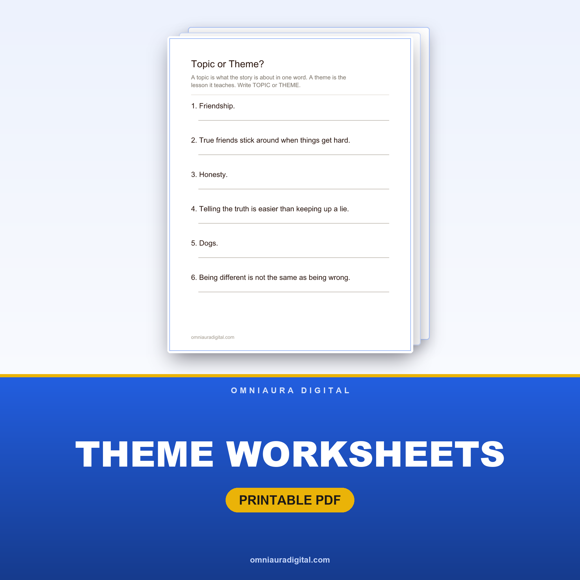 Theme Worksheets — Find the Lesson in the Story (Grade 3)