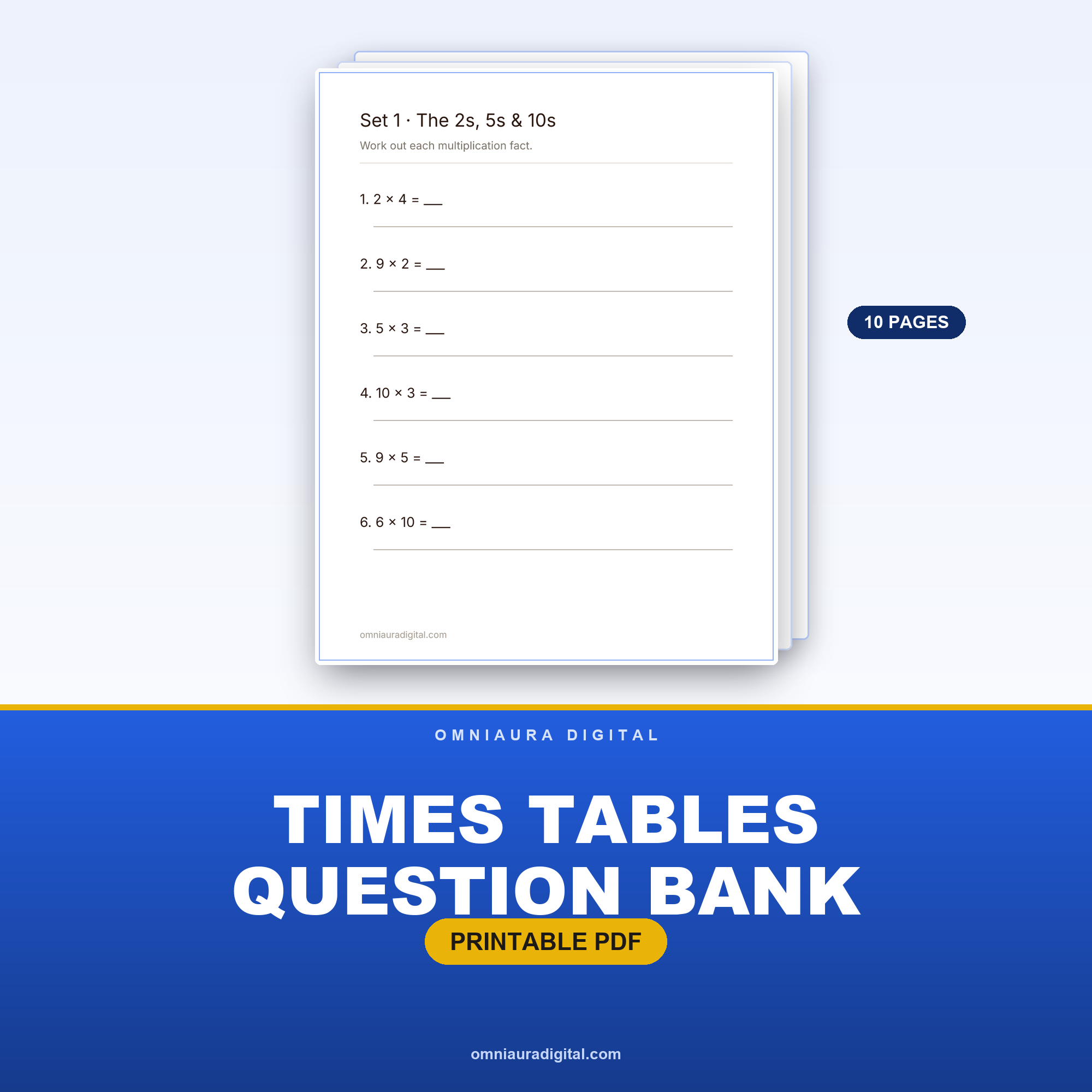 Times Tables Question Bank — 60 Mixed Drill Questions (2s to 12s)