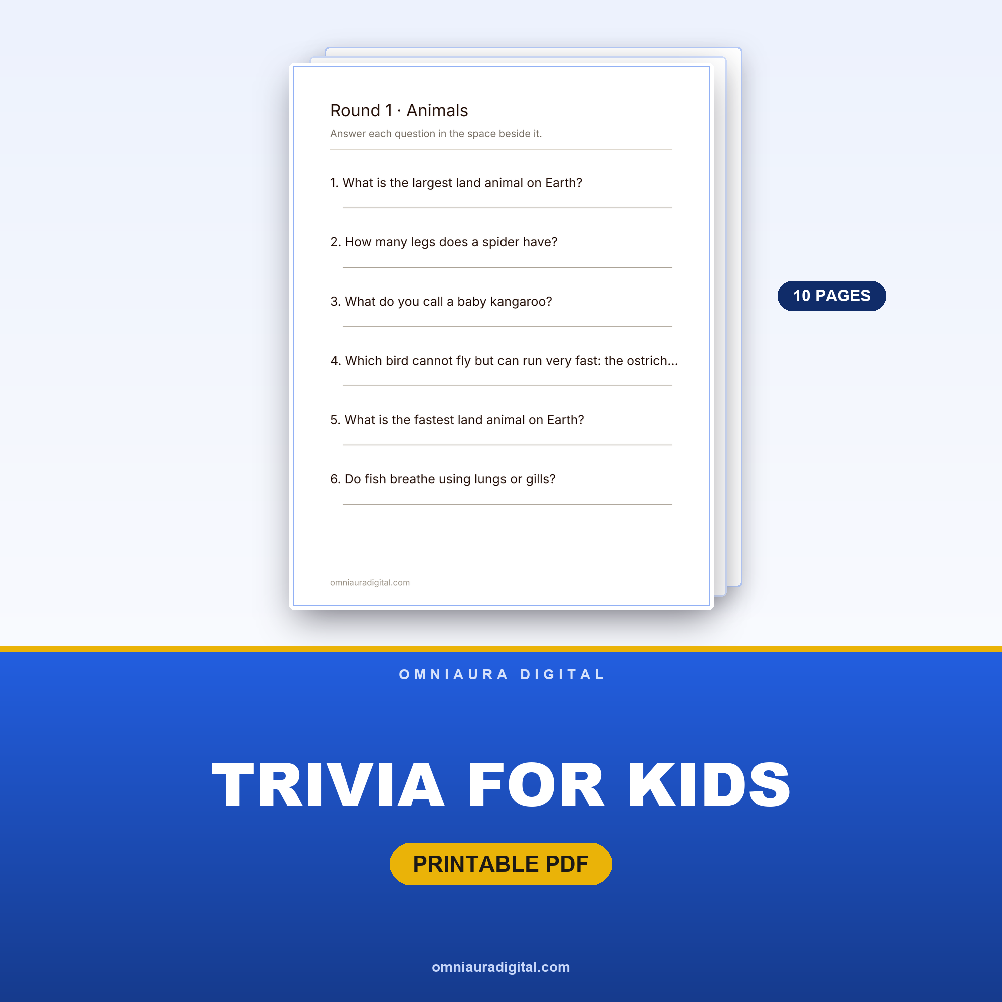 Trivia for Kids — 64 Questions Across 8 Categories (Ages 7-12)
