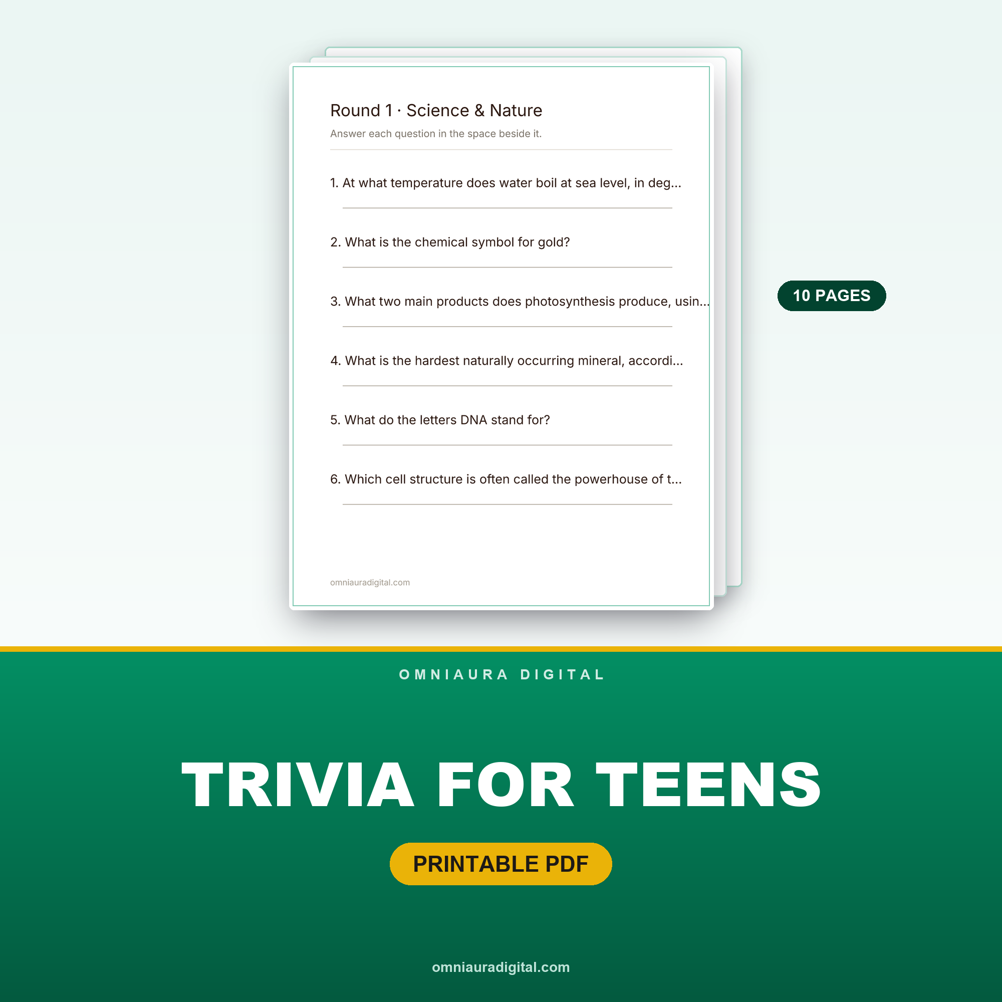 Trivia for Teens — 64 Questions Across 8 Categories (Ages 12-17)