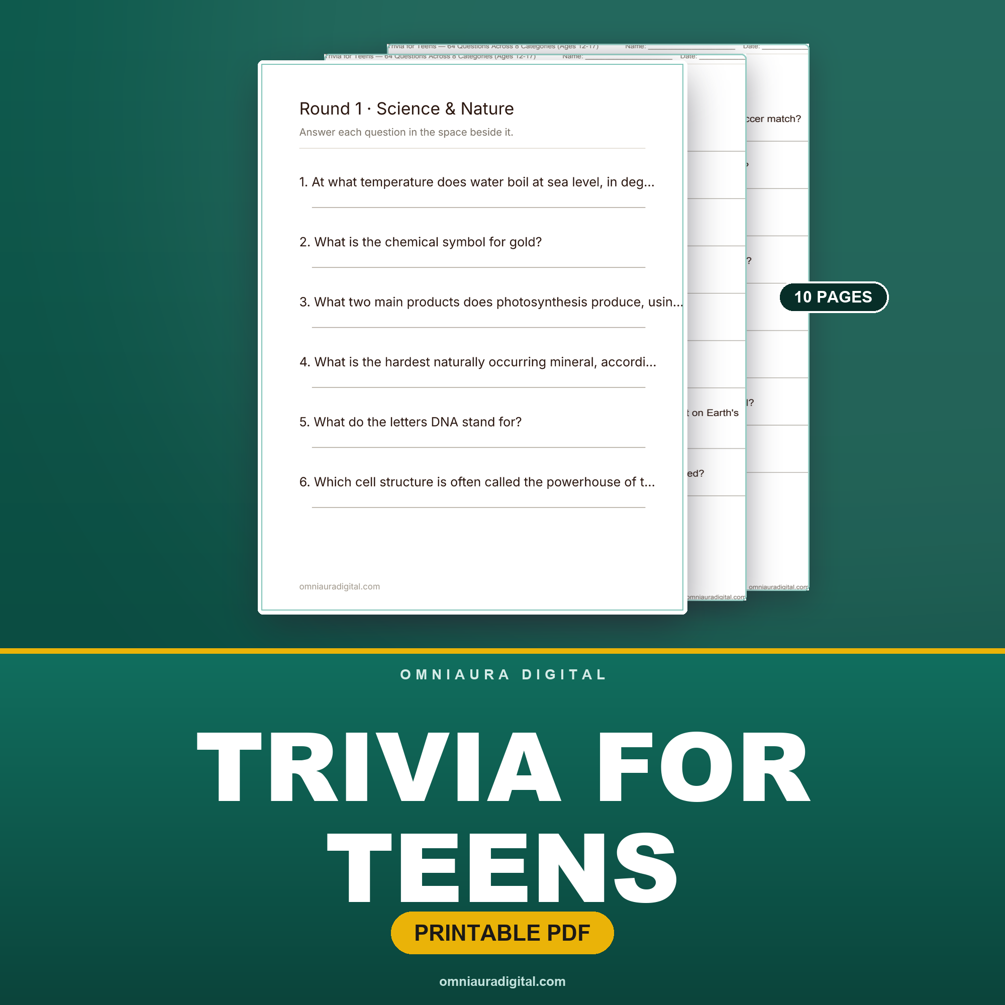 Trivia for Teens — 64 Questions Across 8 Categories (Ages 12-17)
