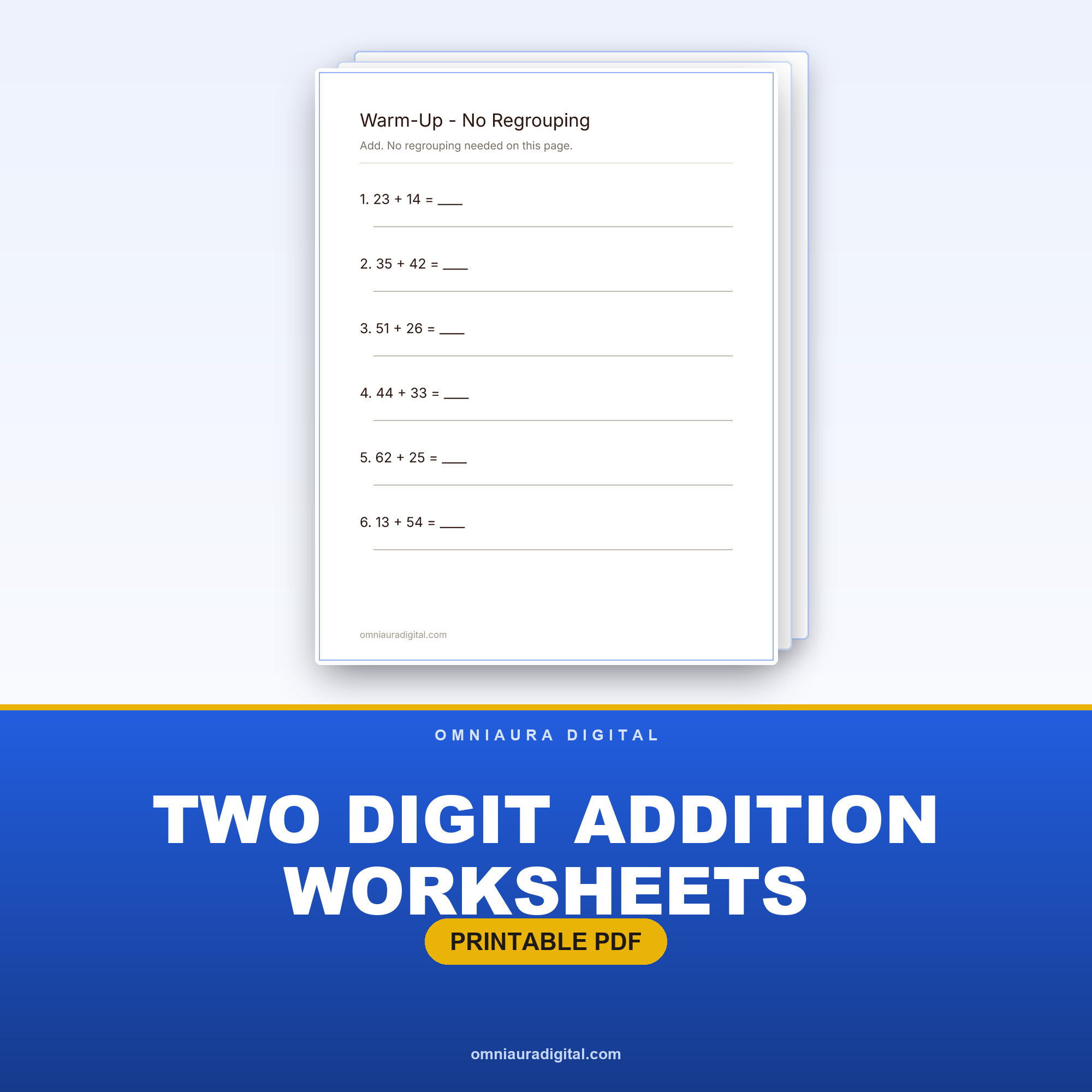 Two Digit Addition Worksheets — With & Without Regrouping