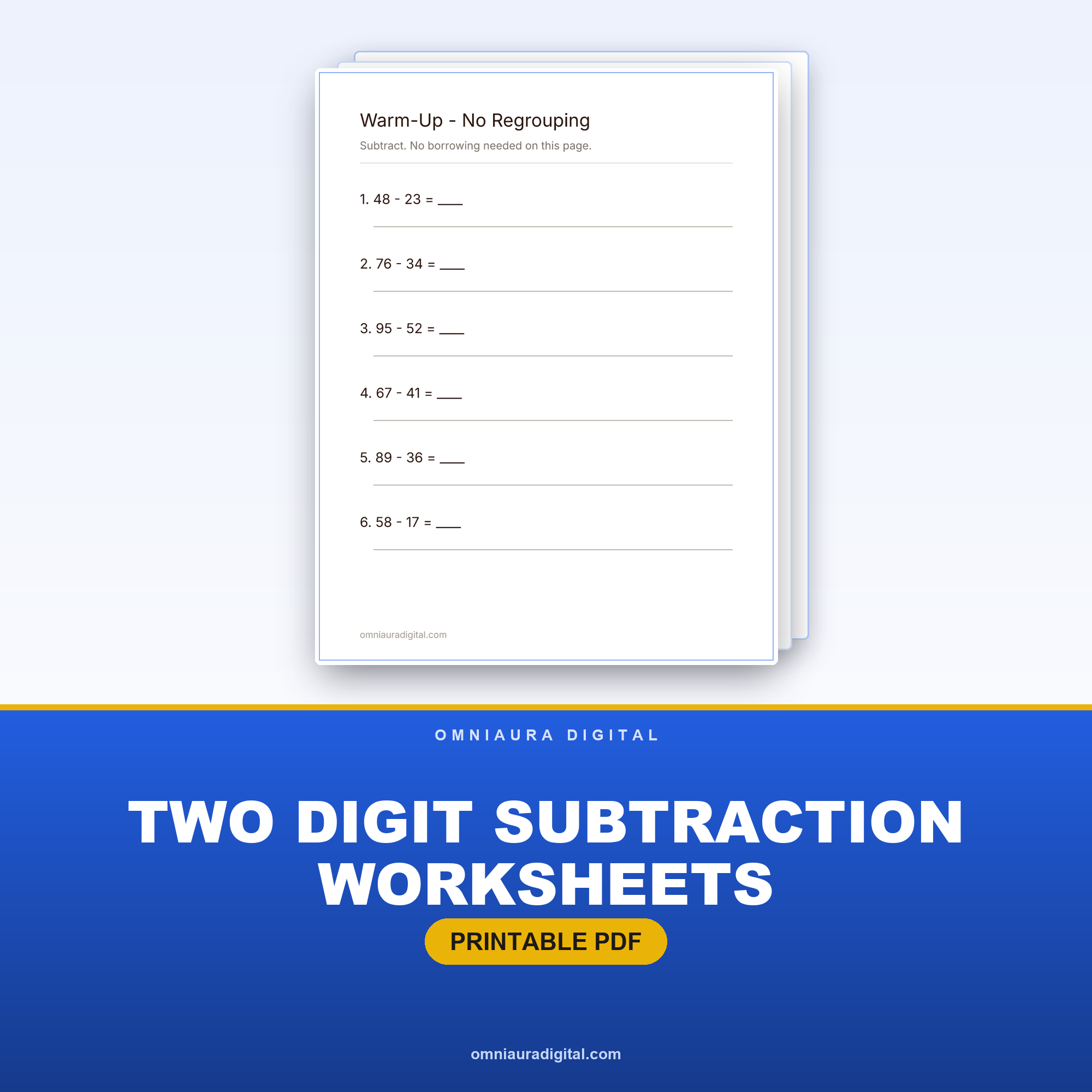Two Digit Subtraction Worksheets — With Regrouping