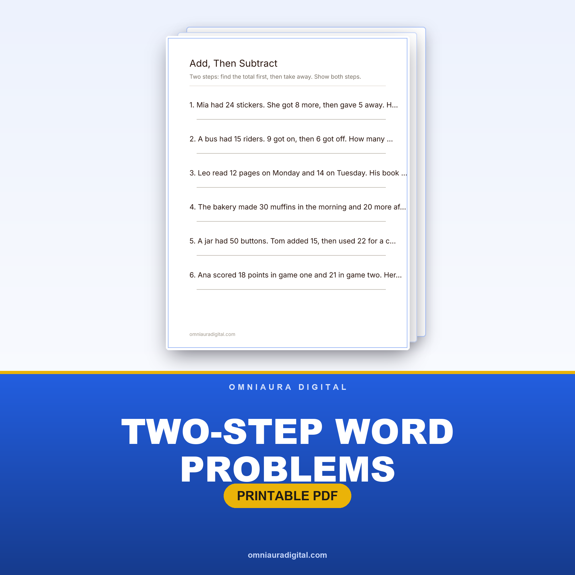 Two-Step Word Problems — Grades 2-3 Math Worksheets