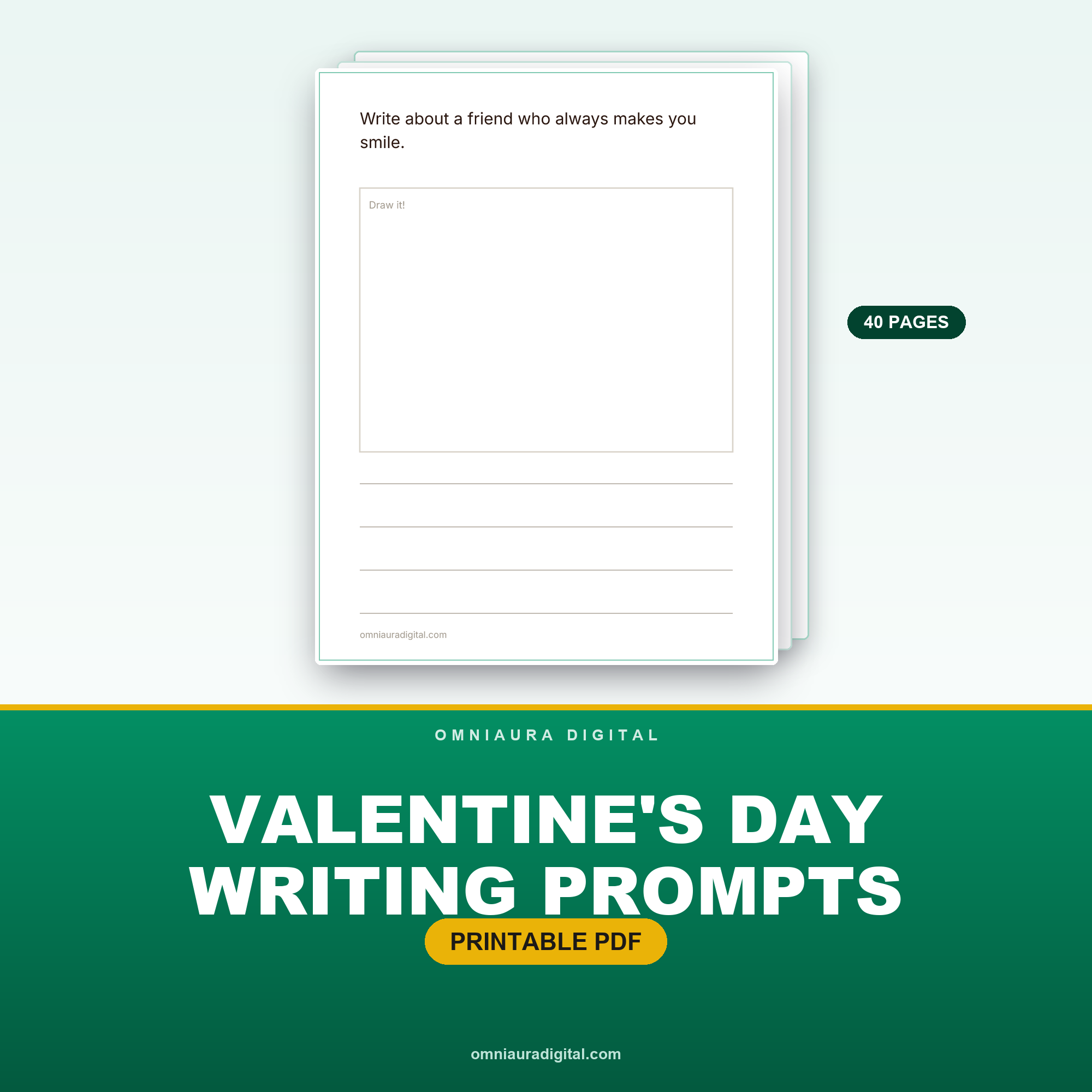 Valentine's Day Writing Prompts — 40 Journal Pages (Grades 1-4)