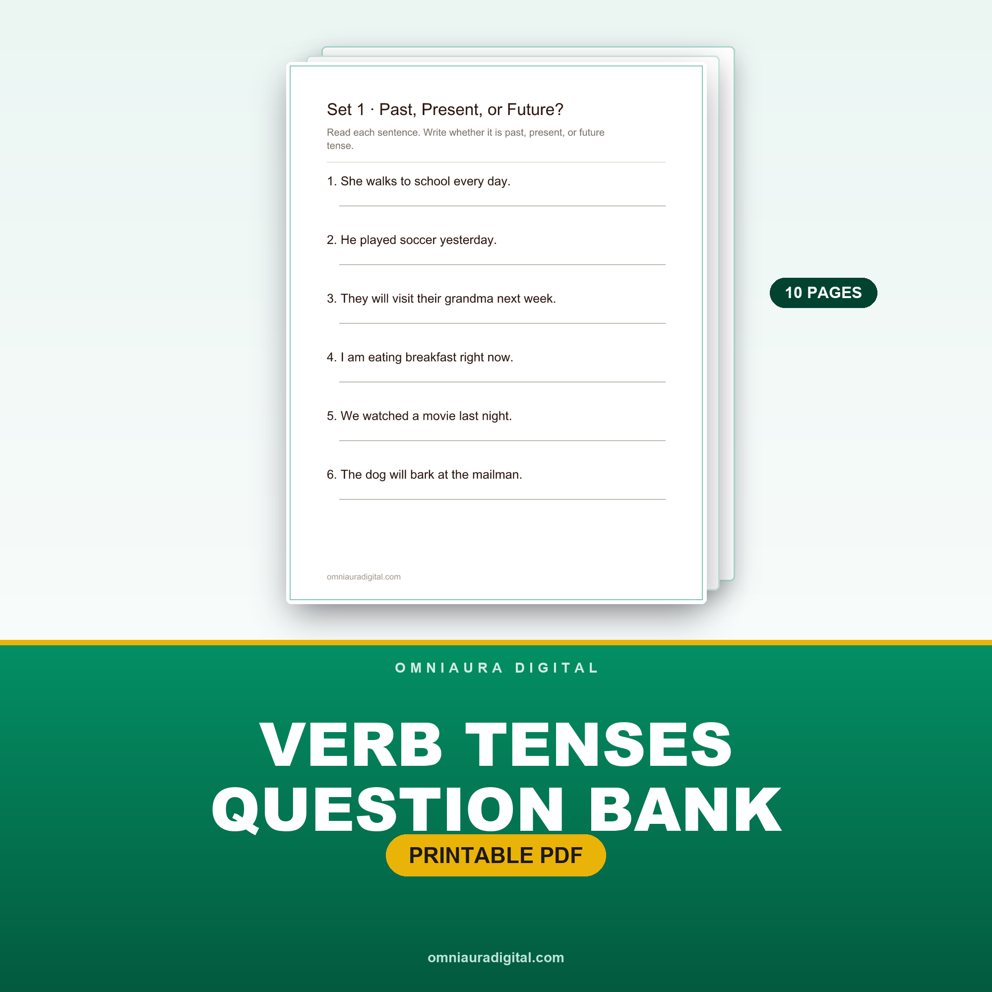 Verb Tenses Question Bank — 60 Questions (Grades 2-4)