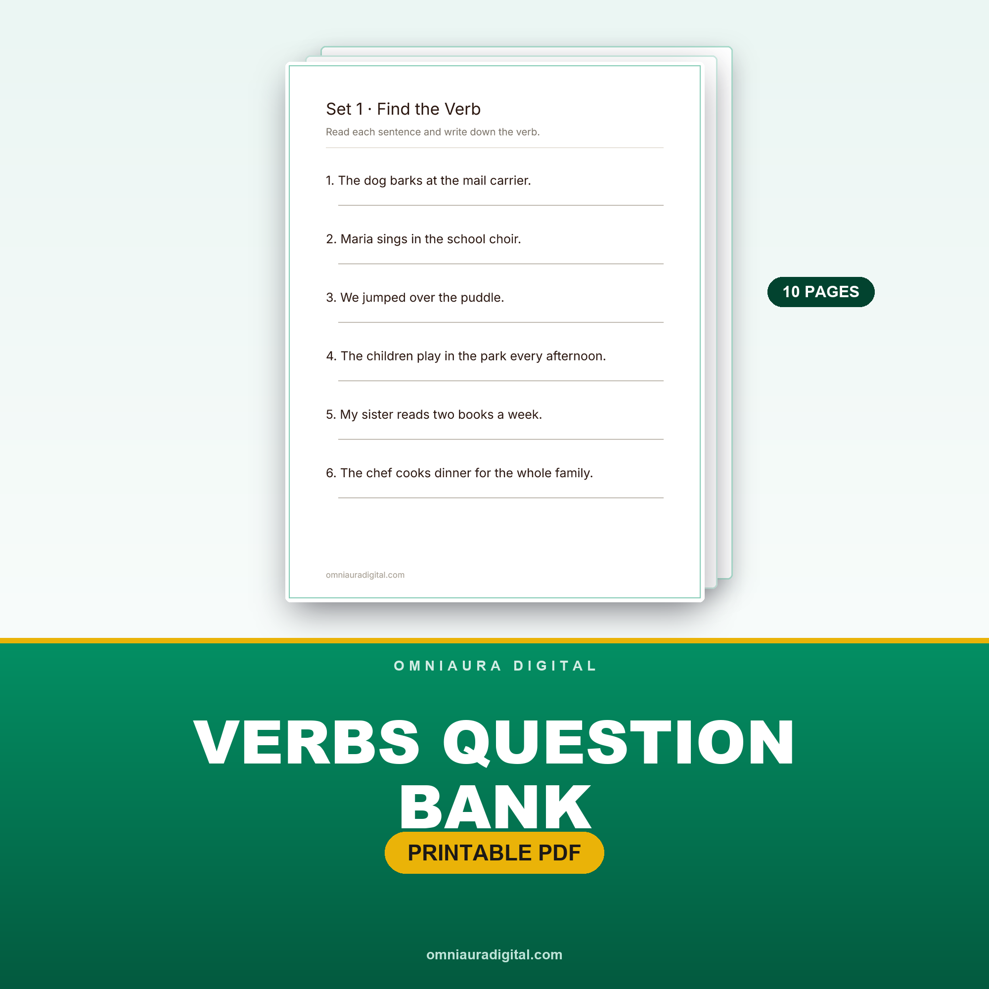 Verbs Question Bank — 60 Practice Questions (Grades 2-4)