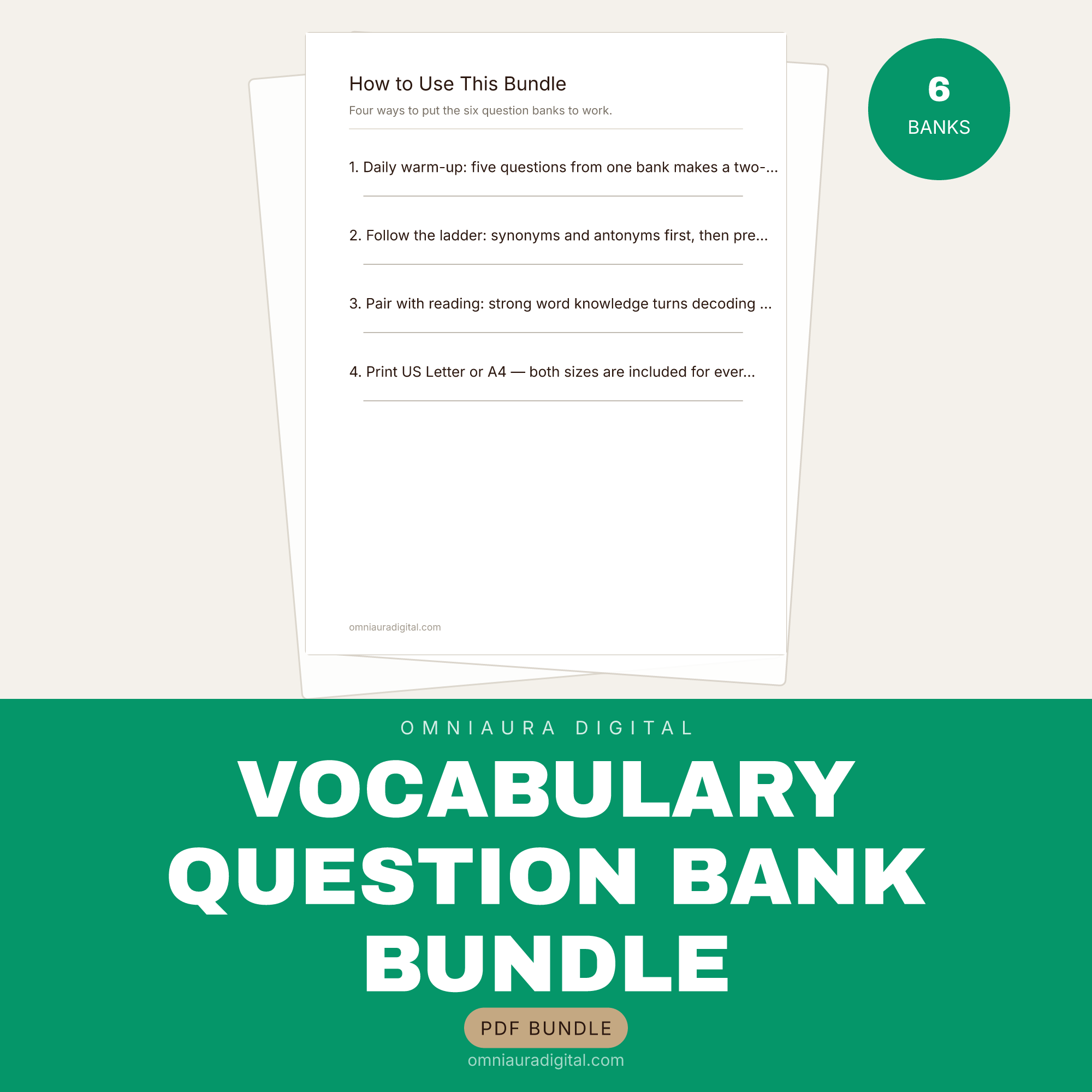 Vocabulary Question Bank Bundle — 6 Topics, 360 Questions (Grades 2-7)