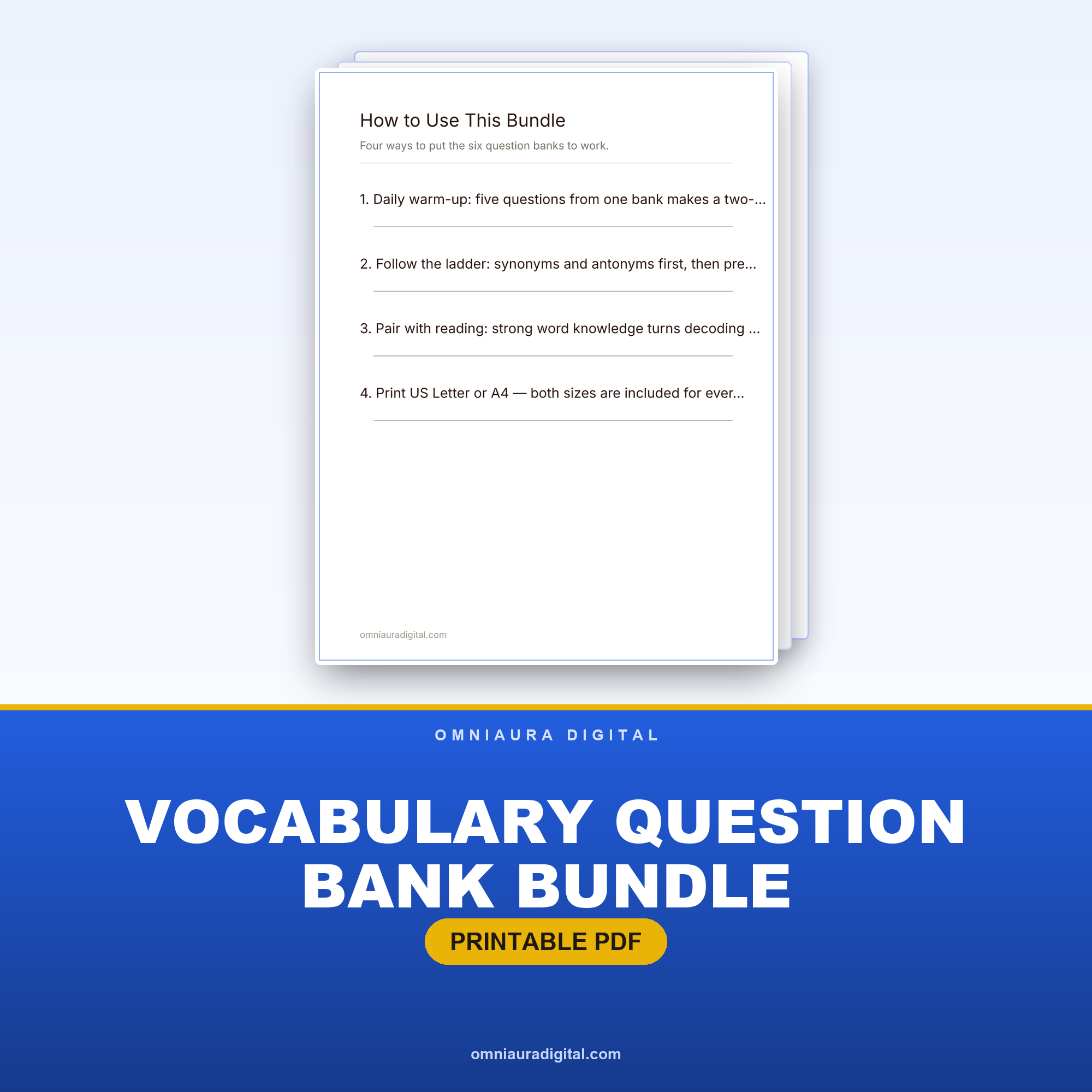 Vocabulary Question Bank Bundle — 6 Topics, 360 Questions (Grades 2-7)