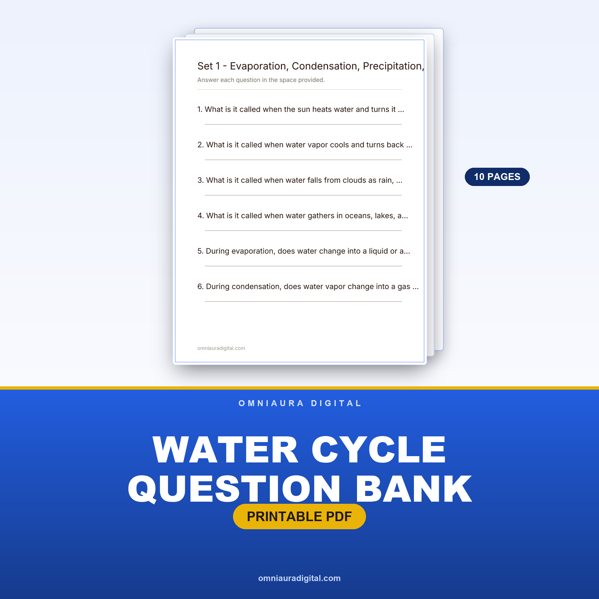 Water Cycle Question Bank — 60 Practice Questions (Grades 2-5)