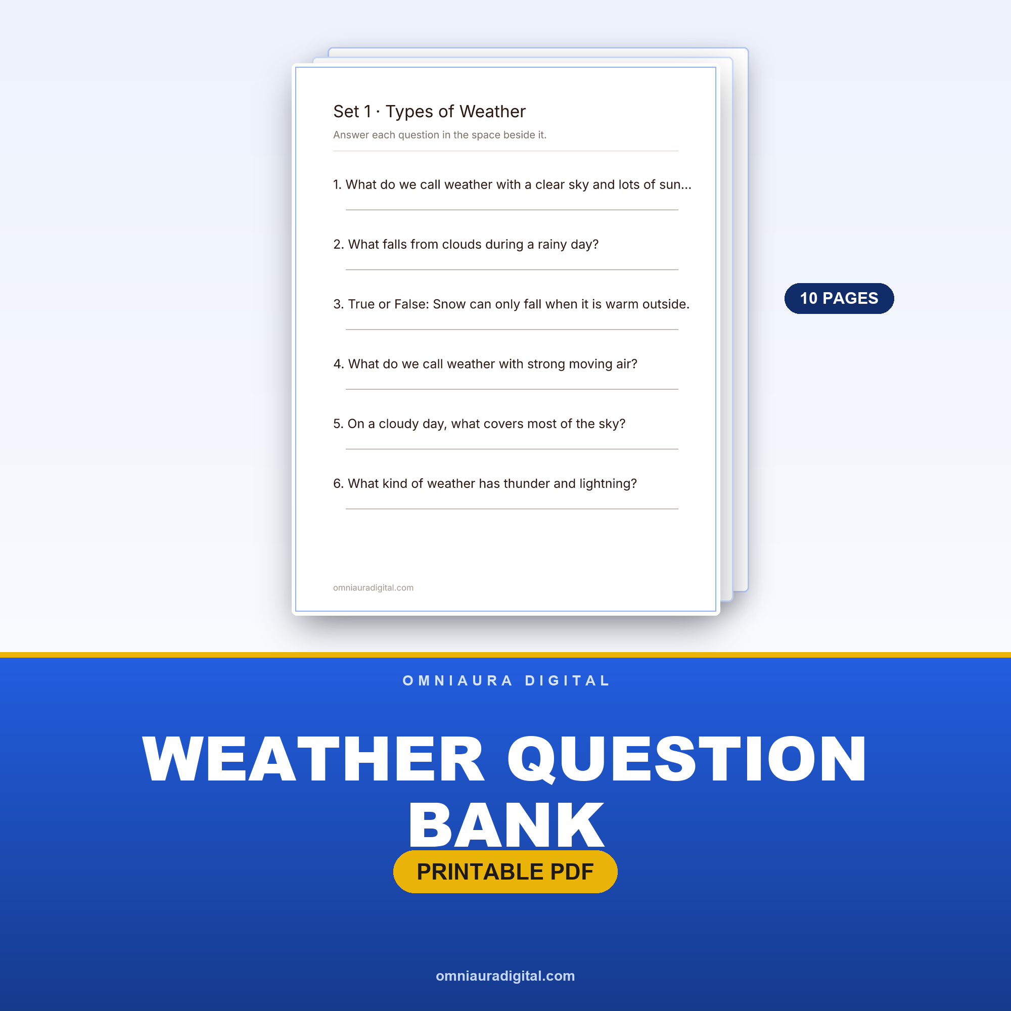 Weather Question Bank — 60 Practice Questions (Grades 2-5)