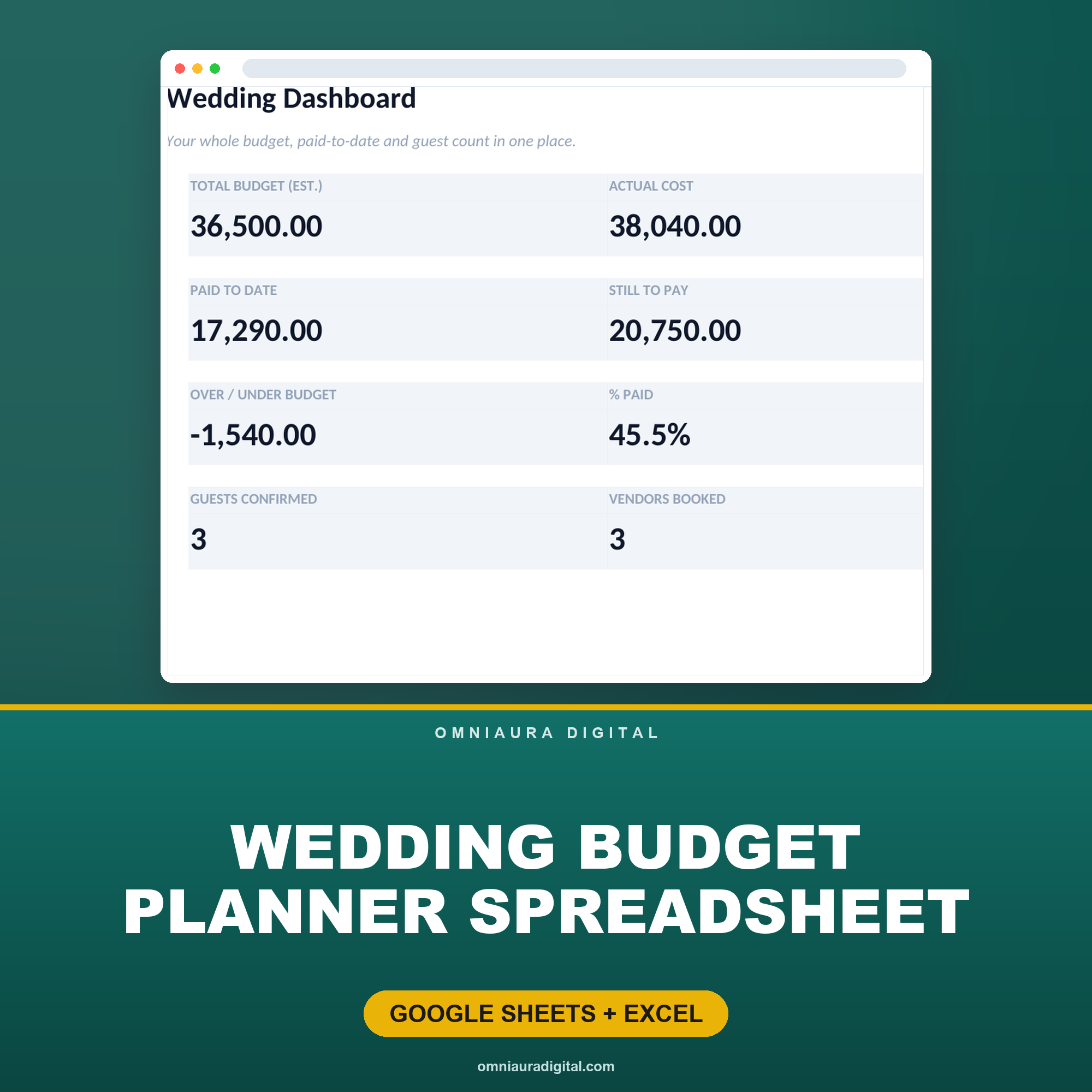 Wedding Budget Planner Spreadsheet — Excel & Google Sheets