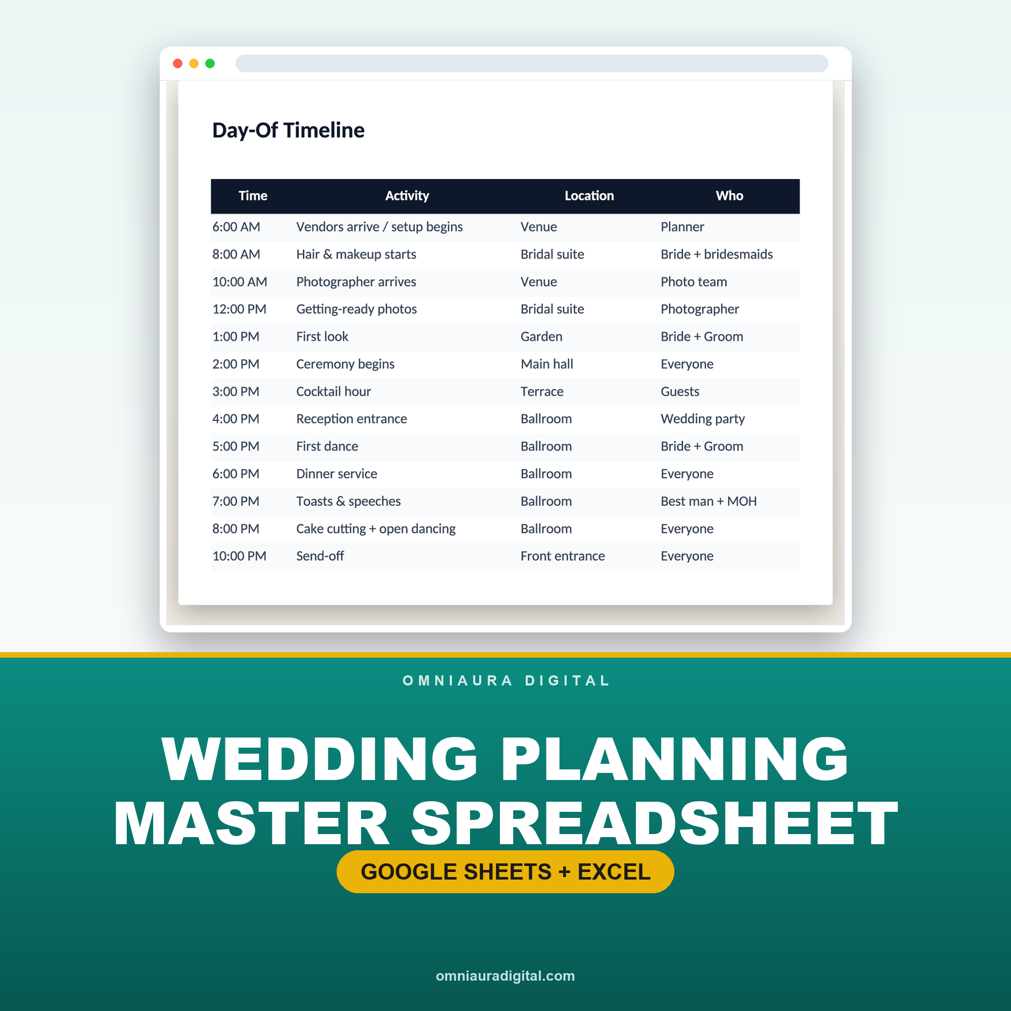 Wedding Planning Master Spreadsheet