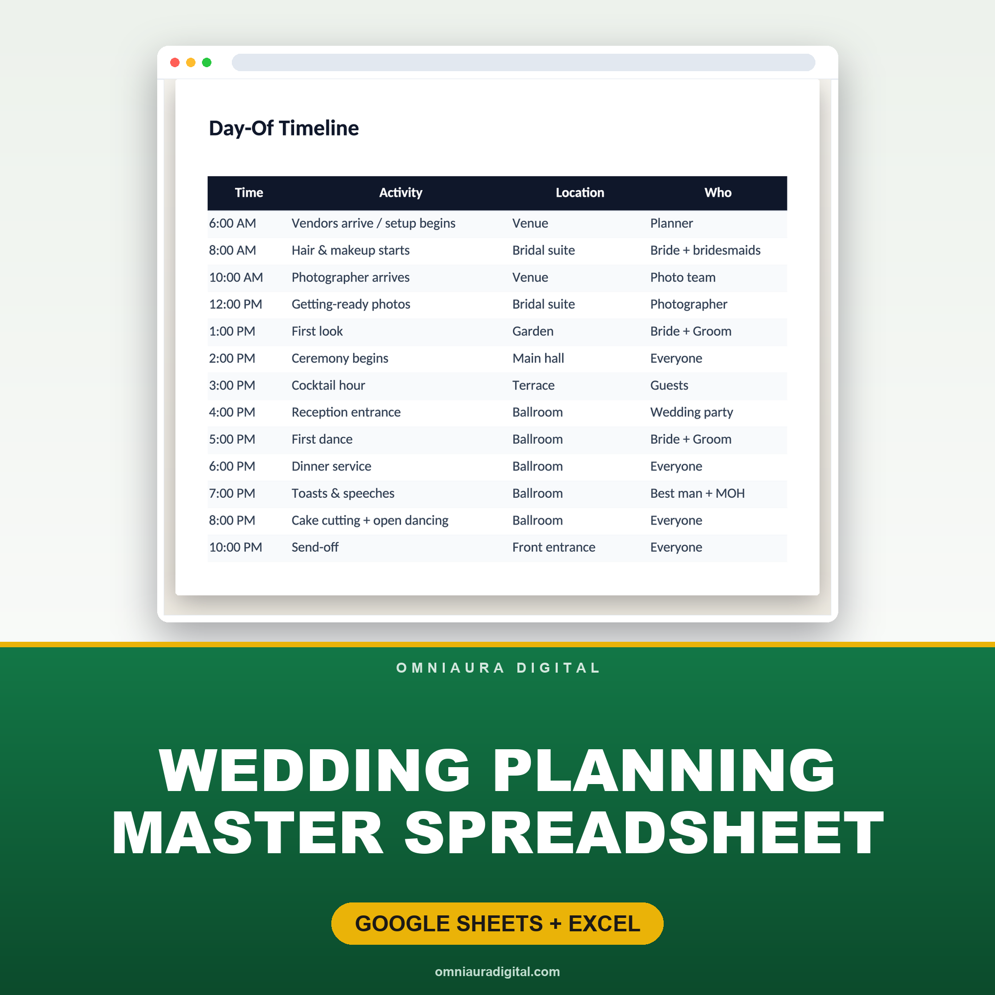 Wedding Planning Master Spreadsheet