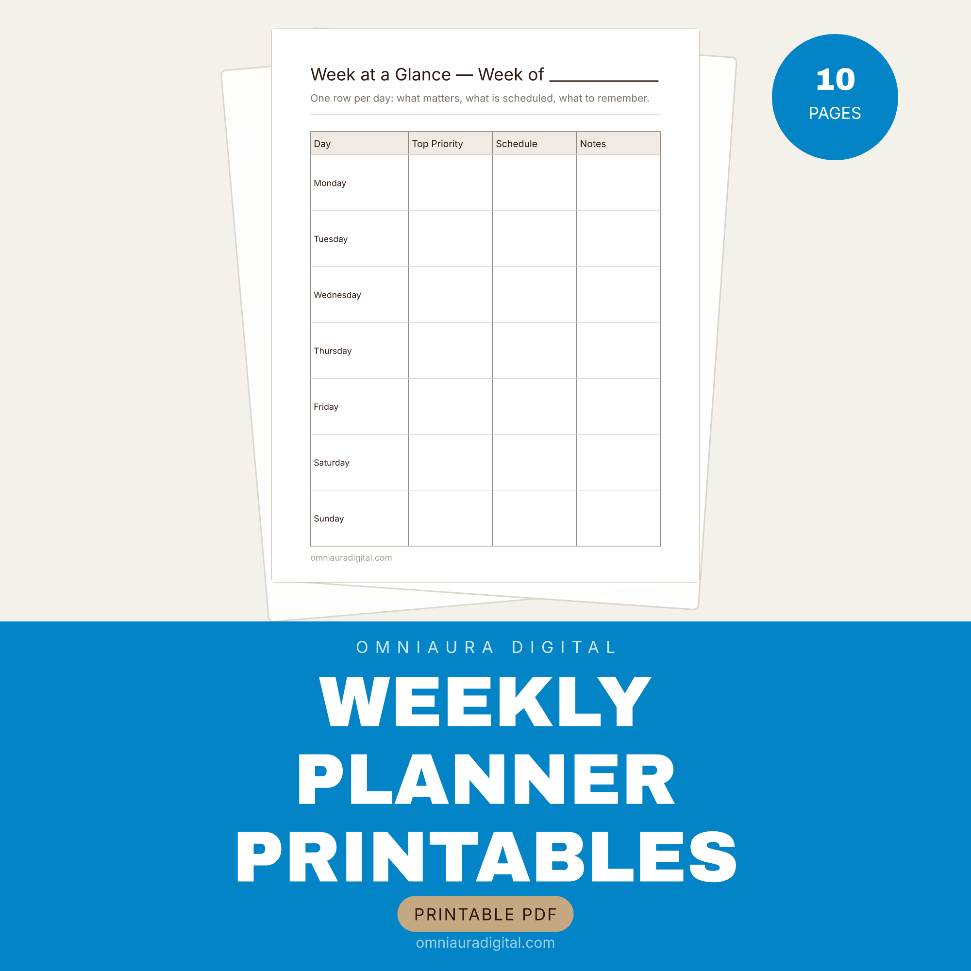 Weekly Planner Printables — Week at a Glance, Hourly & Habits